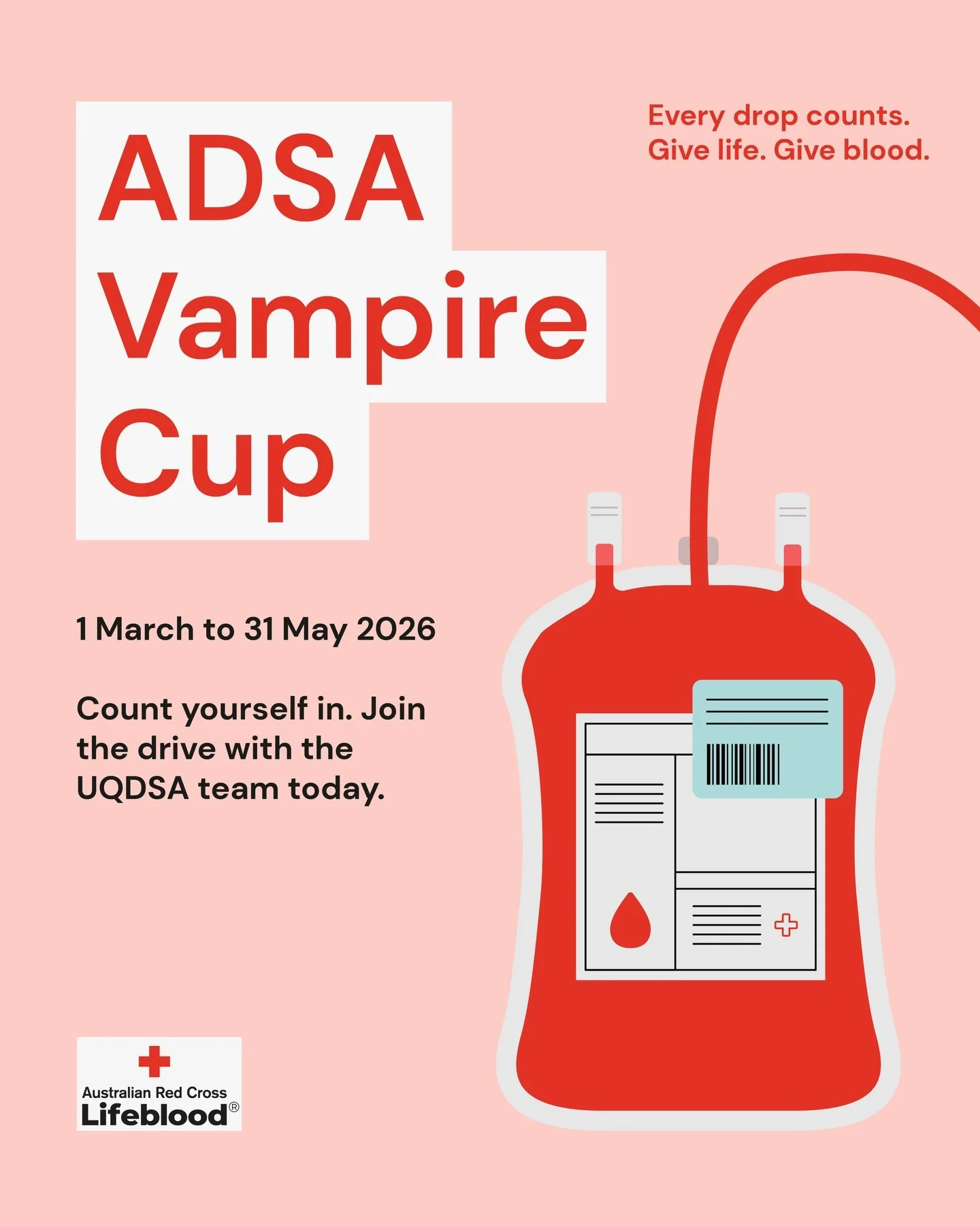 At the UQ Dental Students&rsquo; Association, we&rsquo;re proud to be taking part in the ADSA Vampire Cup. When we come together, we make a real impact and save even more lives. After all, every drop counts! 

Want to learn more about blood drives an