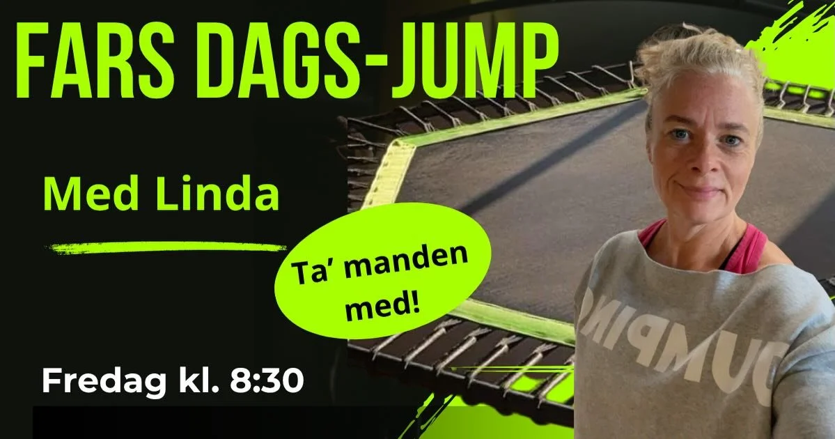 P&aring; fredag den 5. juni fejrer vi Fars Dag med en time dedikeret til f&aelig;dre. 😍
Linda har planlagt en jump-time med masser af god &ldquo;far-musik&rdquo; og s&oslash;rger for at alle - b&aring;de m&aelig;nd og kvinder- kan v&aelig;re med!

S