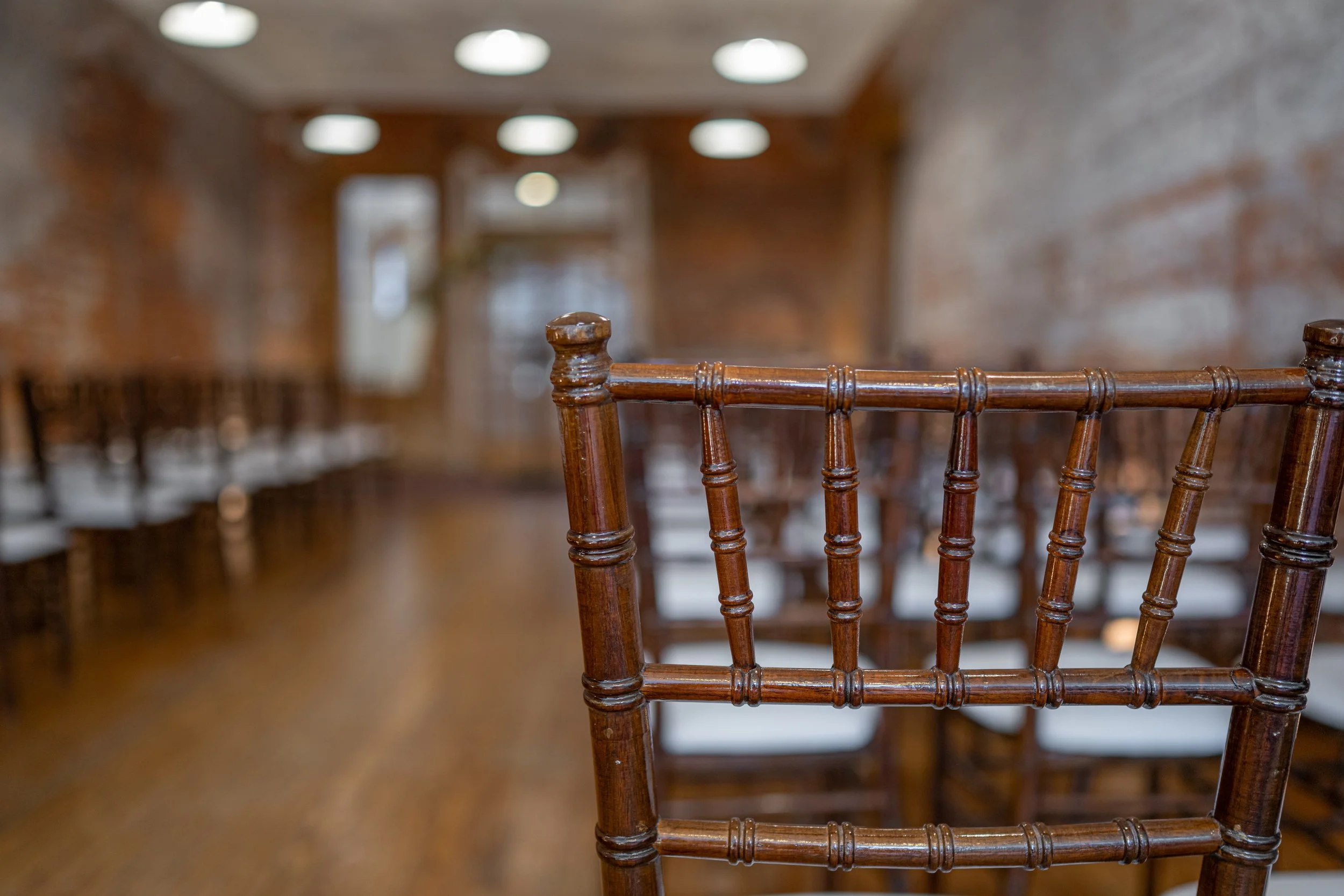 Wooden Chiavari Chairs with White Cushions 