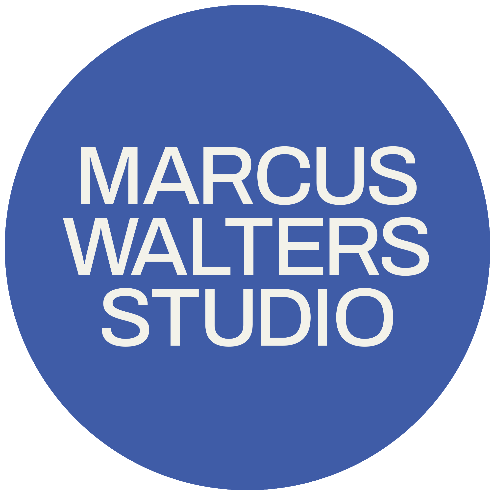 Blue circular logo with white text that reads 'Marcus Walters Studio'.