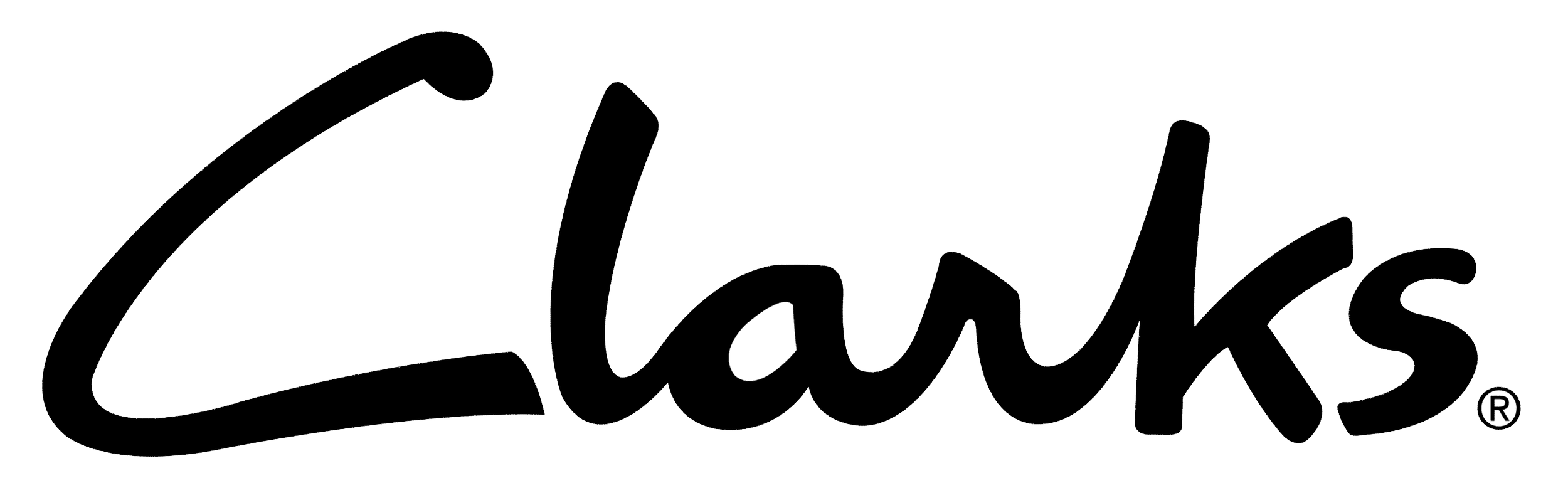 Black and white logo of the word "Clarks" in cursive script with a small registered trademark symbol.