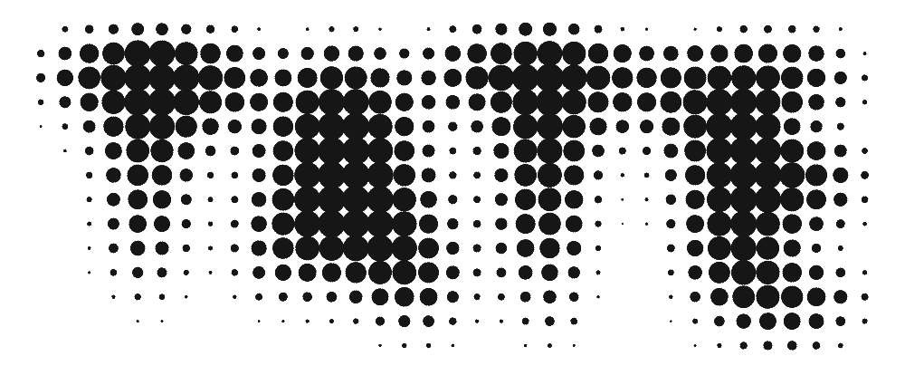 Black background with a pattern of evenly spaced white dots forming a distorted shape.