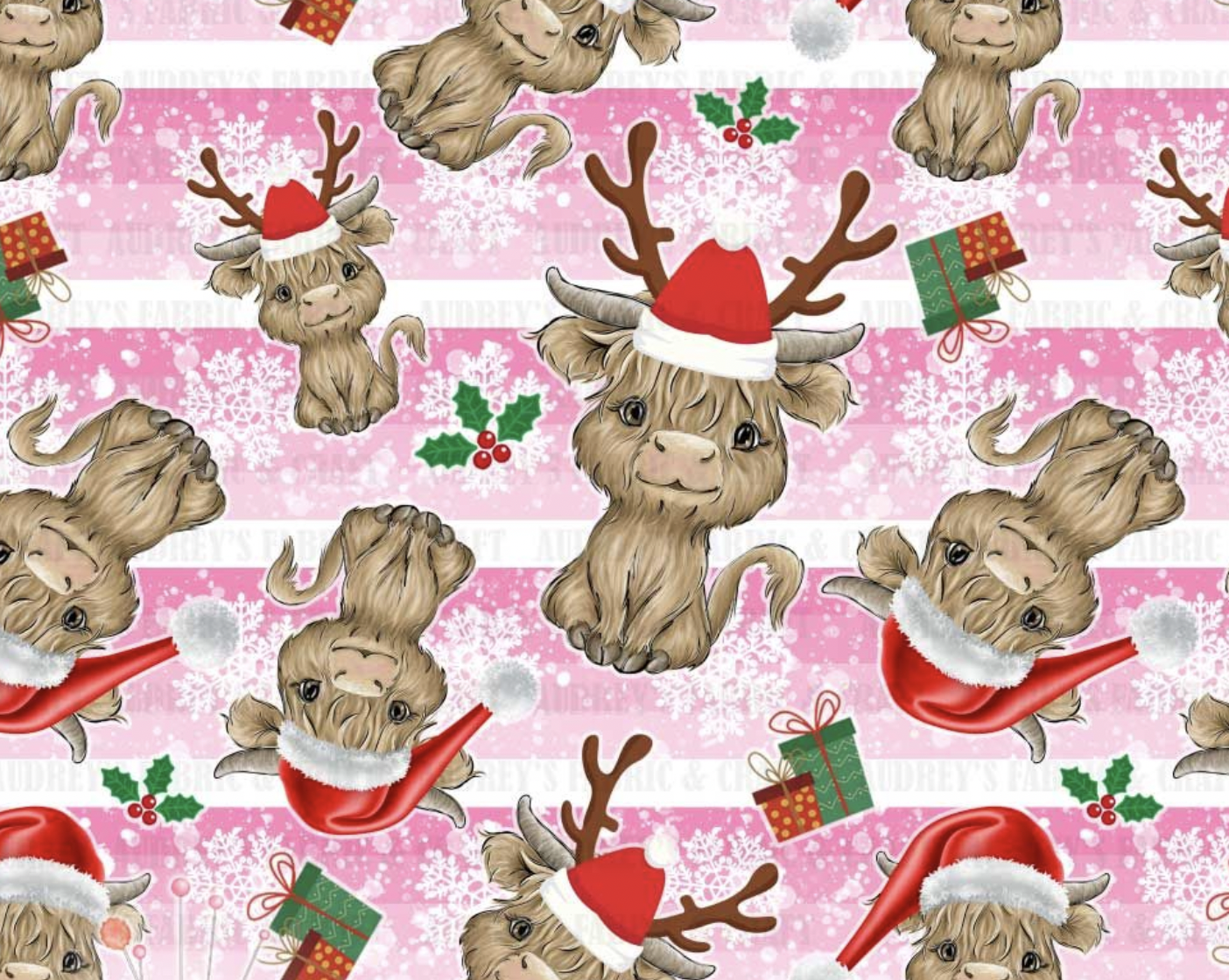 Pink Highland Cow Christmas Scrub Cap - Pre Order
