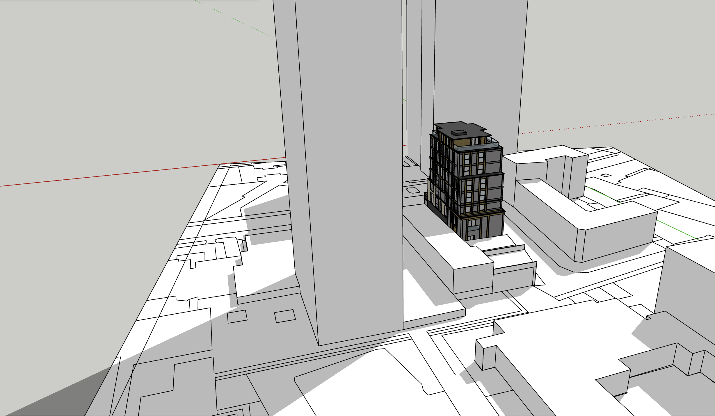 Contemporary mixed-use massing model for Wyndham Road showing the proposed residential development above ground floor commercial space in London.