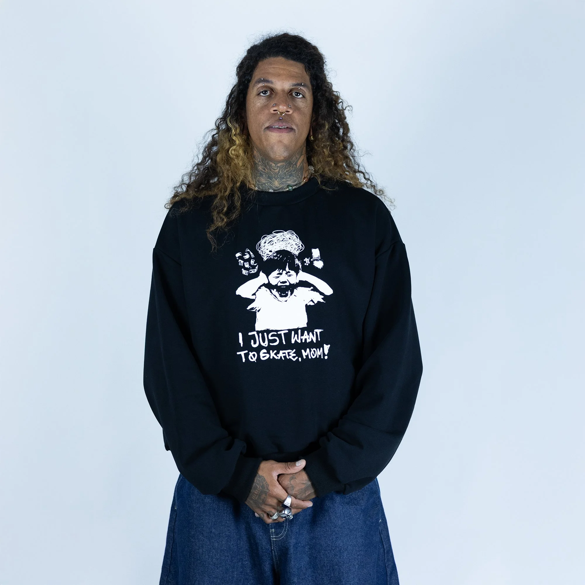JUST WANNA SKATE - CREW NECK - BLACK - INFERNO X SVEDISH DISASTER
