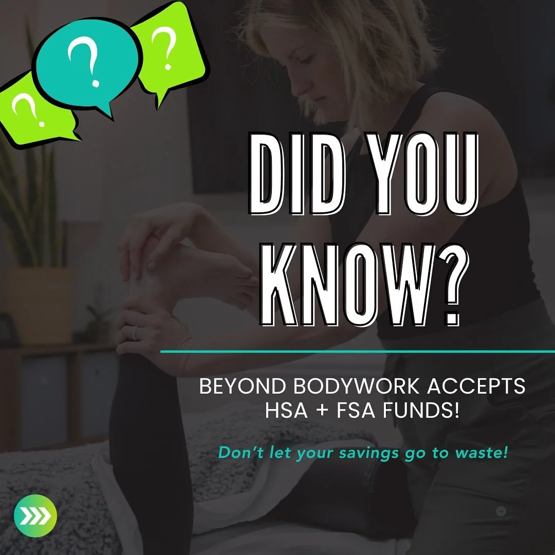 💡 Did you know your massage sessions can be covered?
At Beyond Bodywork, we accept HSA + FSA funds &mdash; meaning you can invest in your health and recovery without letting your savings go to waste. 🙌

✨ Book your next session and put your benefit