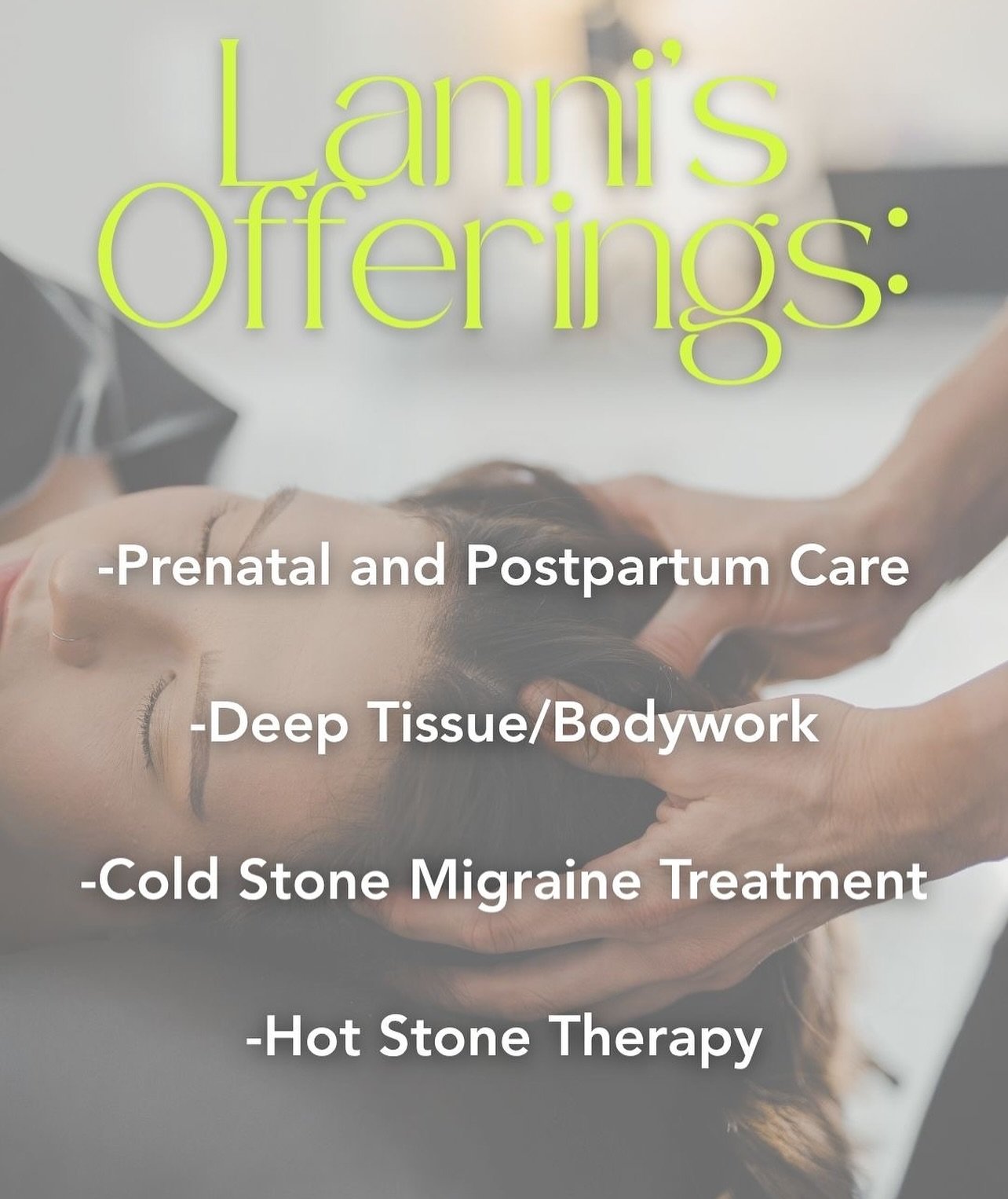 As we slide into the cooler months, new aches and pains and even new stressors may show up. Let Lanni help you relax and bring you to the present. Lanni has many specialties and only 5 star reviews. Do yourself a favor and get on her books. Link prov
