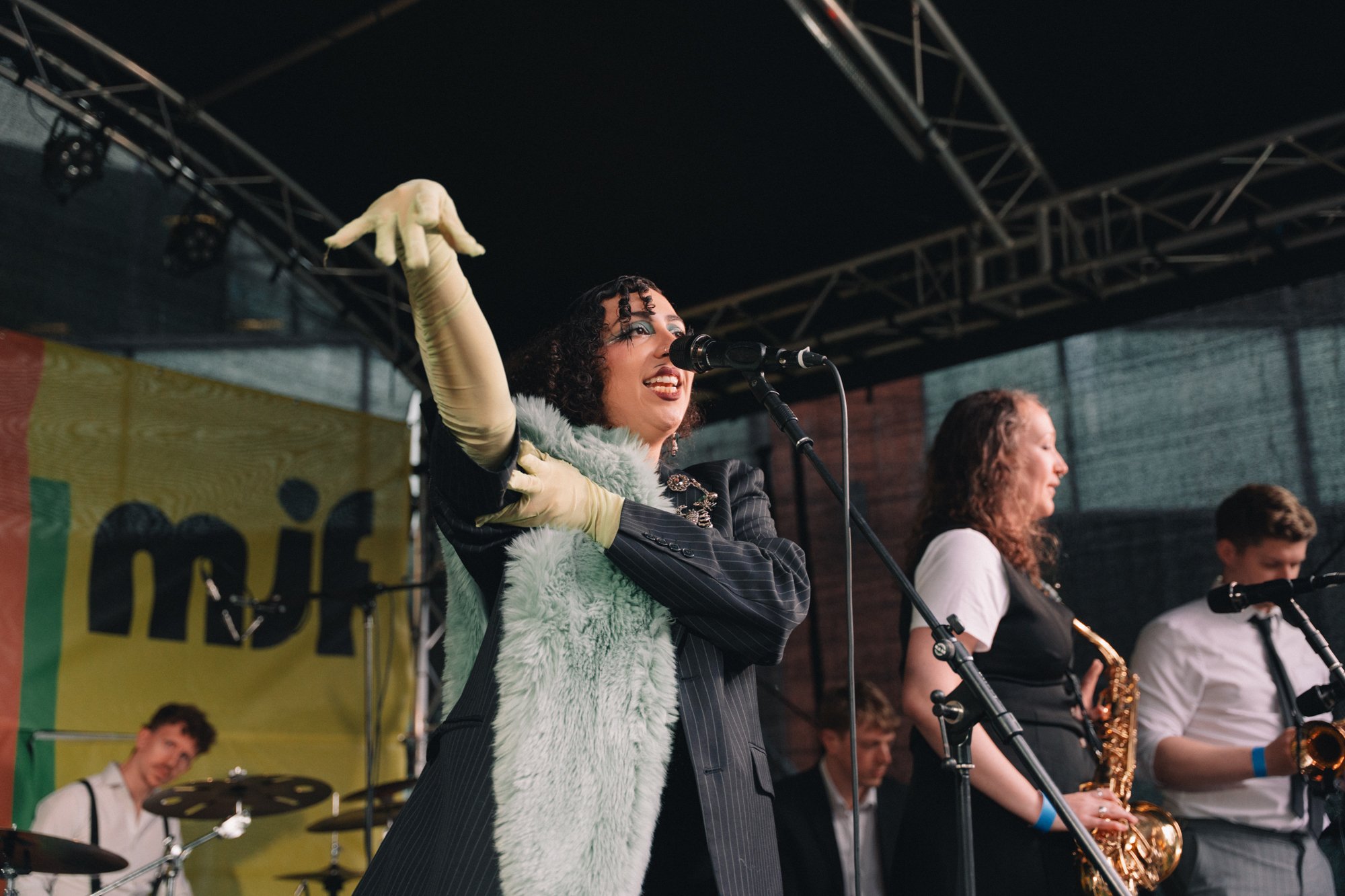 photo of singer/composer Rivkala standing on stage with her band at manchester jazz festival (mjf) May 2026