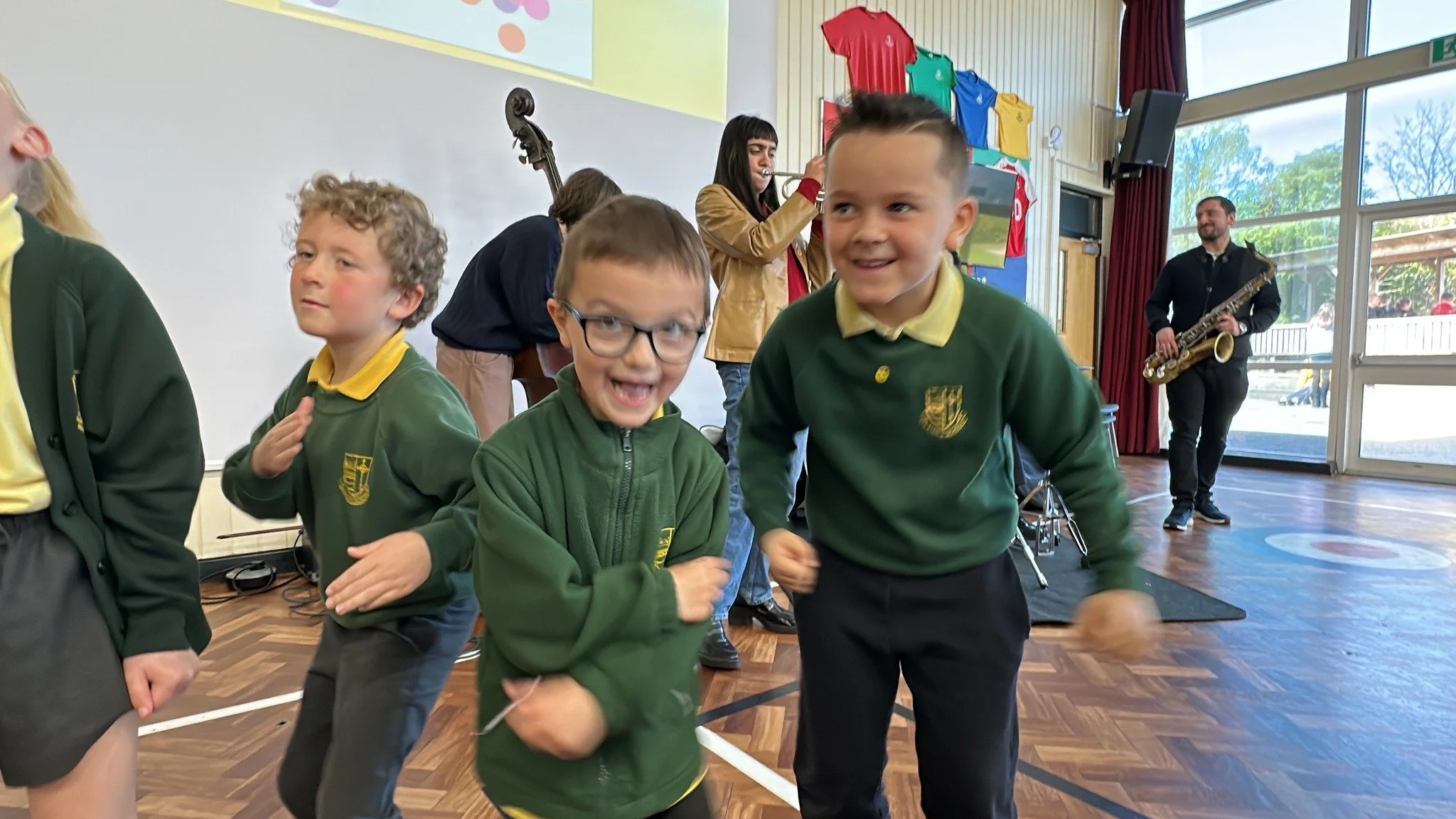 children dancing to a jazz band
