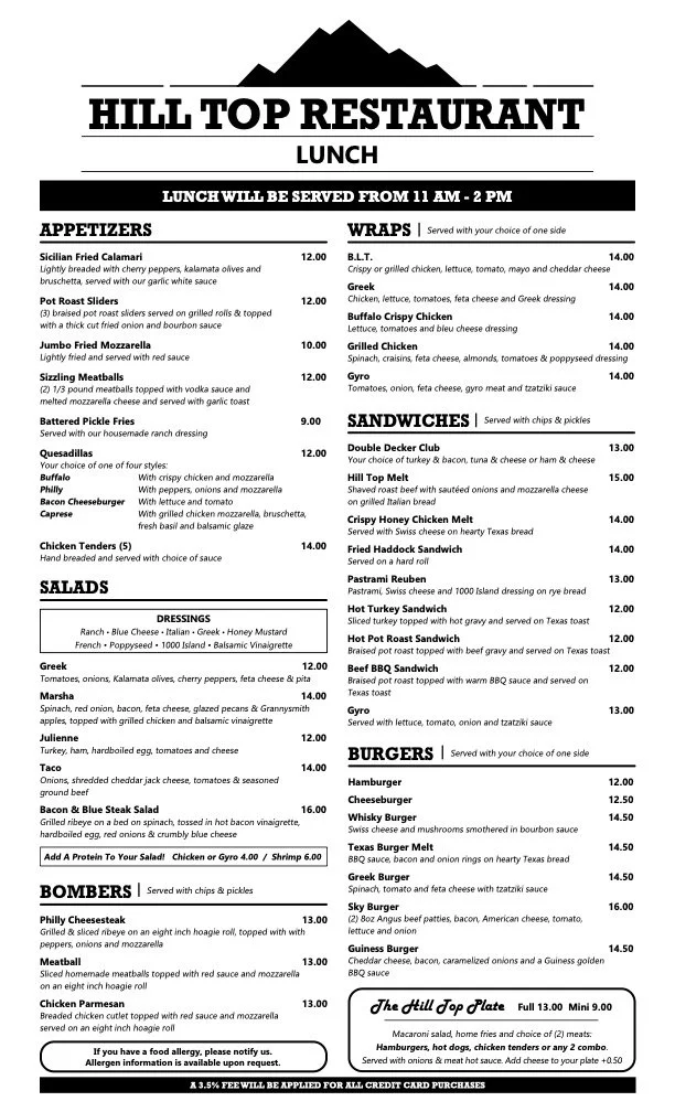 Menu — Hilltop Restaurant