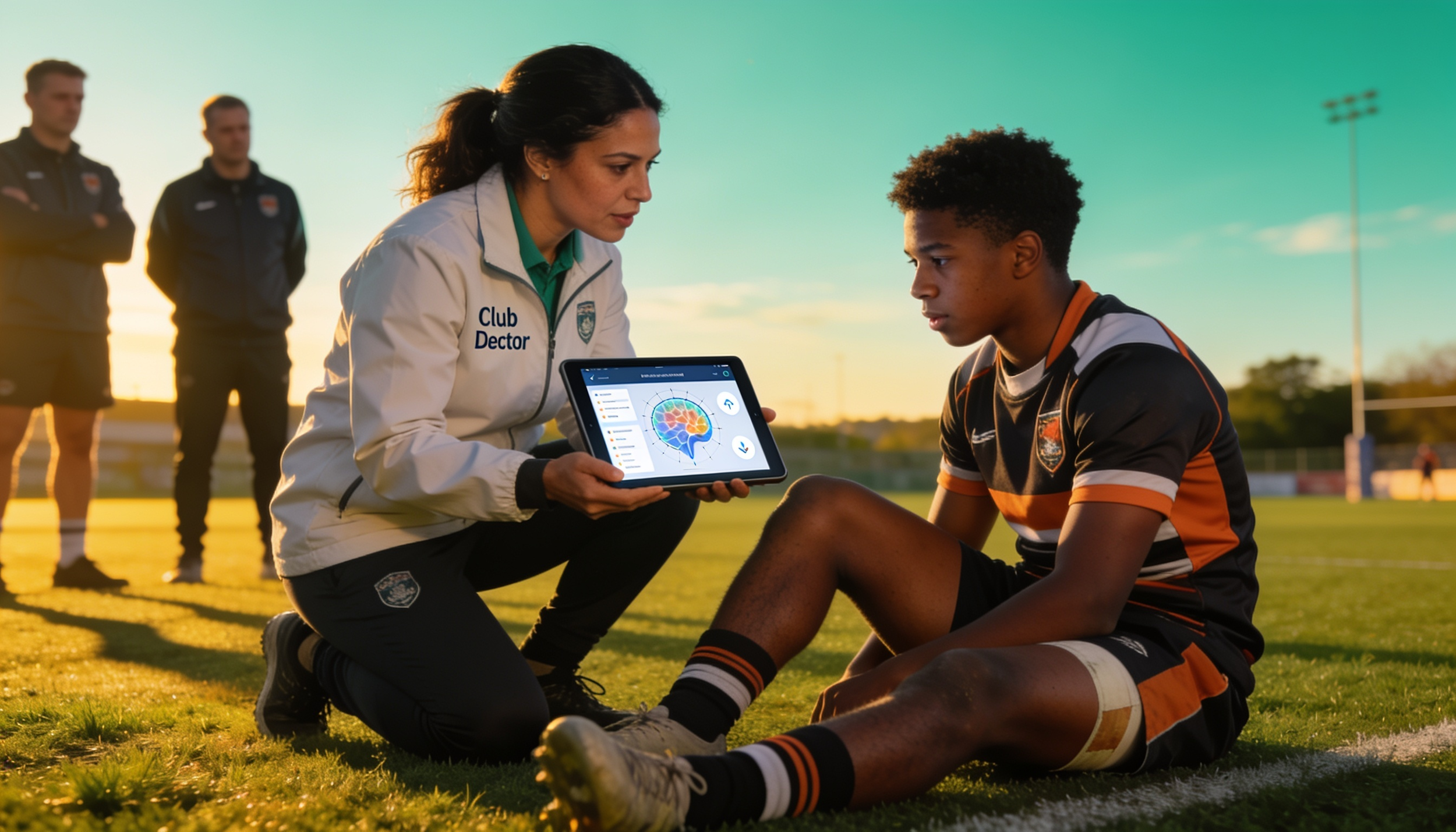 Médecin rugby évaluation commotion cérébrale tablette numérique protocole terrain