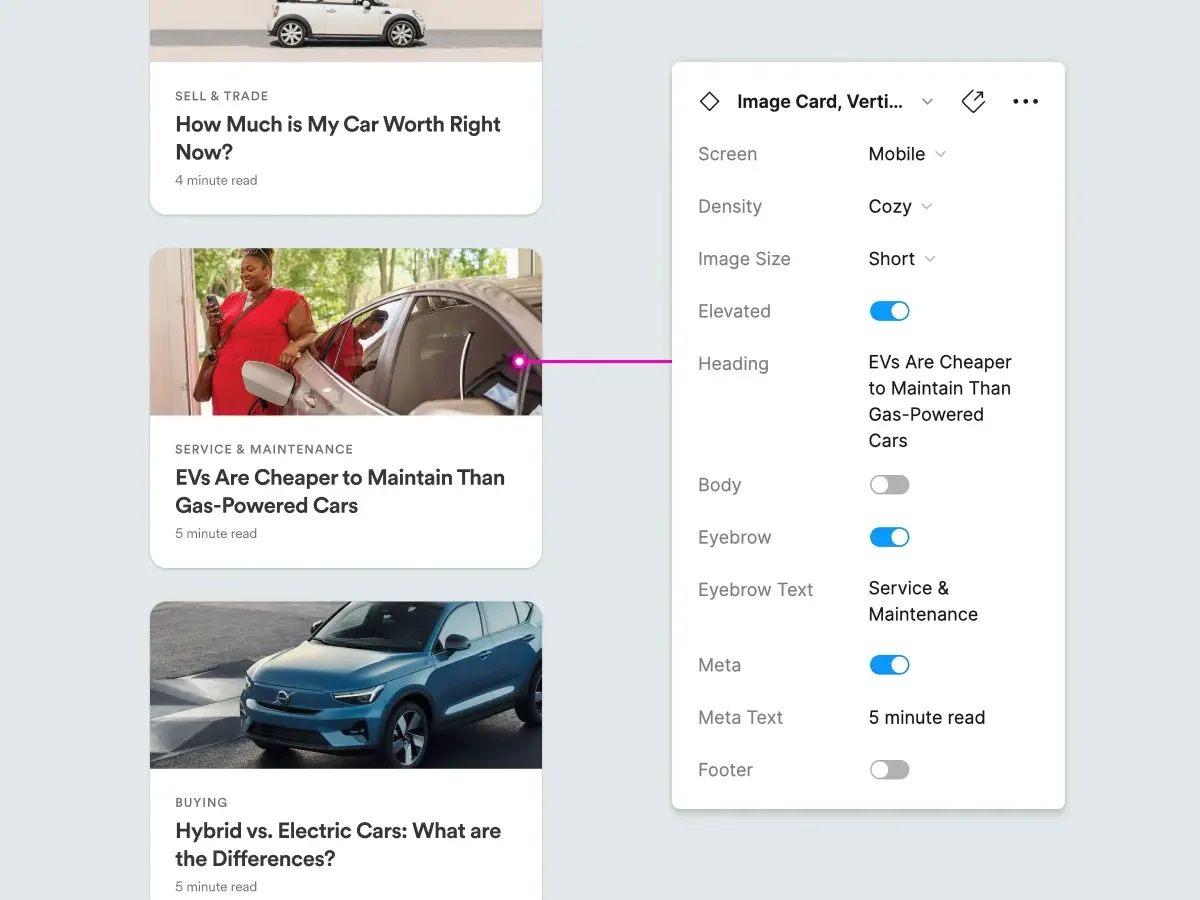 Figma component properties should, at minimum, support their real-world permutations. Their configuration should also be approachable for the designer.