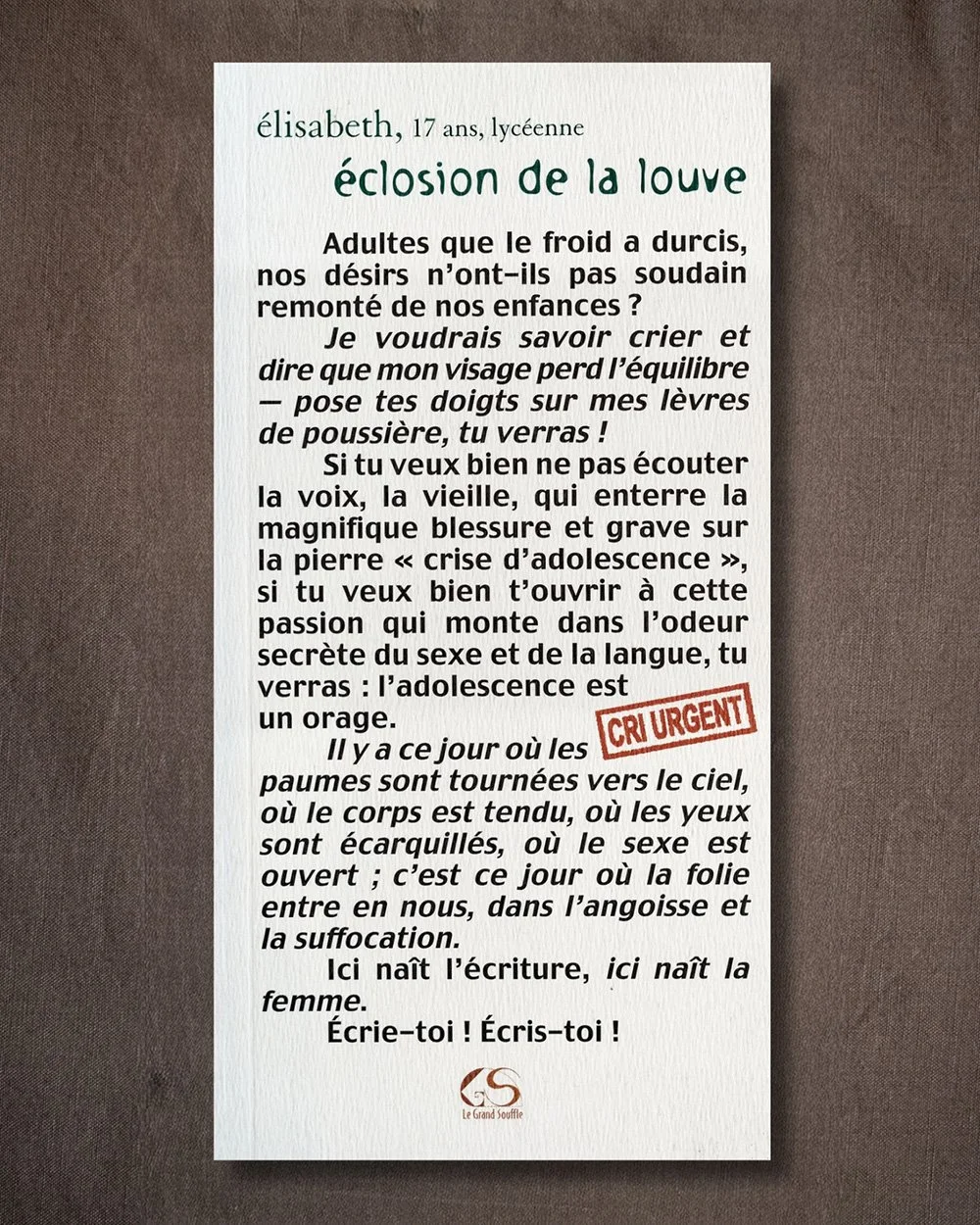 ÉCLOSION DE LA LOUVE - élisabeth