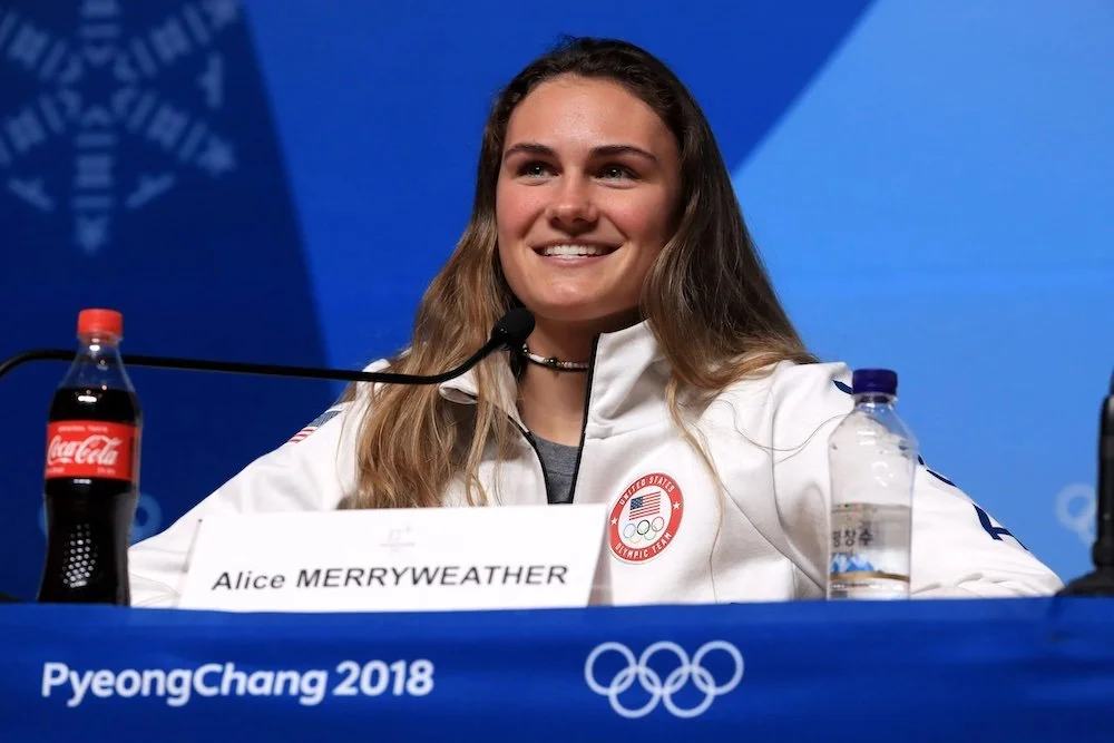 Alice Merryweather participates in a press conference at the 2018 Winter Olympic Games in PyeongChang.