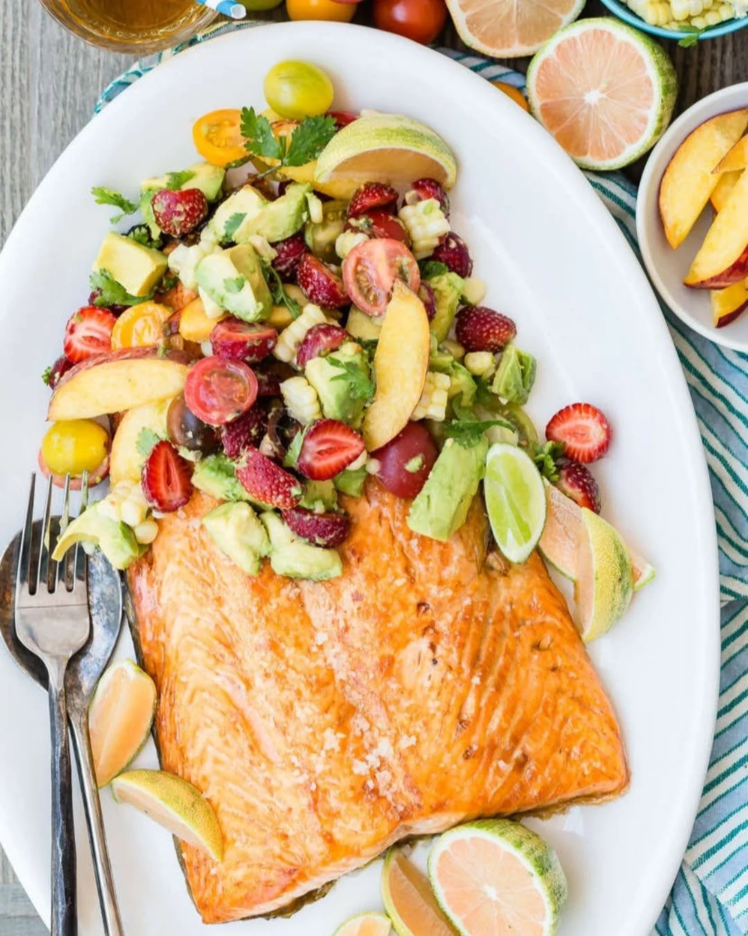 Broiled Salmon with Summer Fruit Salad