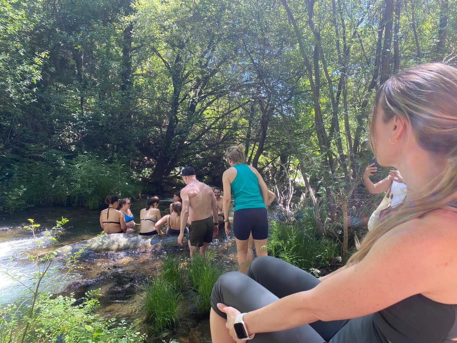 Yoga retreat near Madrid in nature with small group relaxing outdoors
