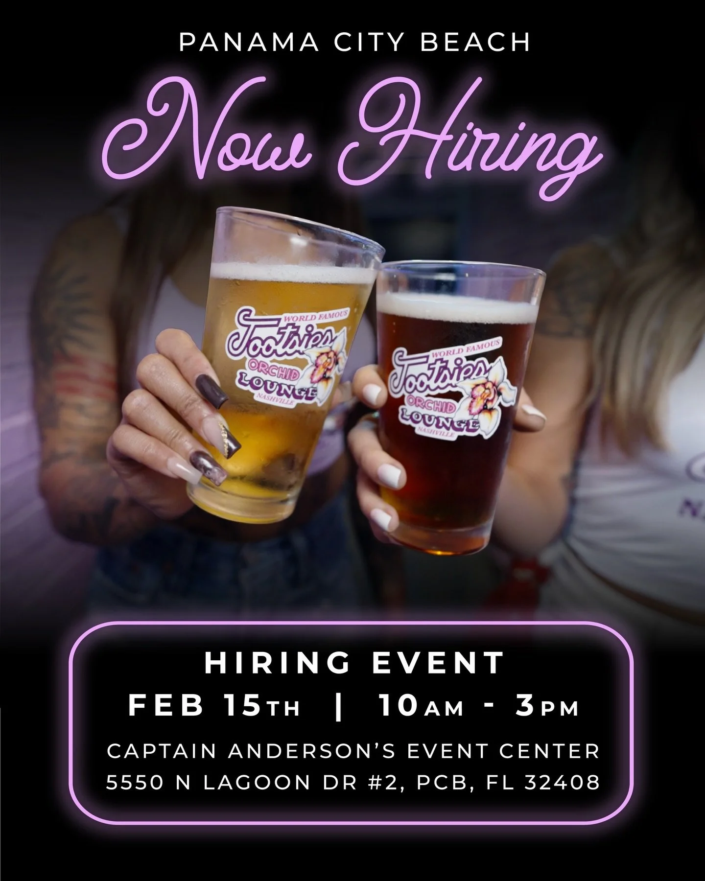 🚨 HAPPENING TODAY 🚨

Tootsie&rsquo;s PCB is hiring!
10AM&ndash;3PM
Captain Anderson&rsquo;s Event Center