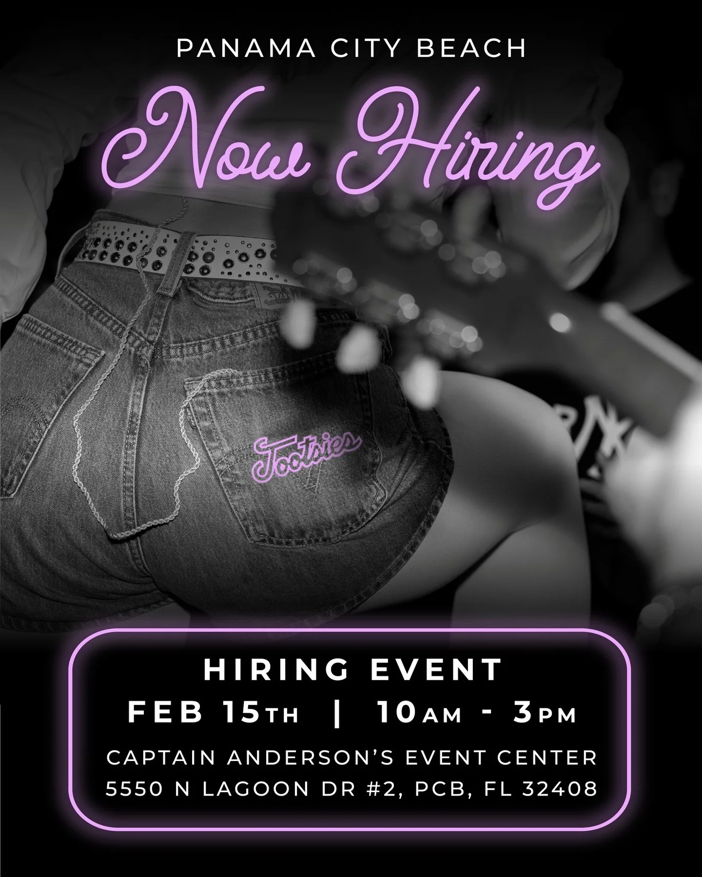 PANAMA CITY BEACH ‼️‼️ We're Hiring! 
Tootsies PCB is coming in hot &amp; we&rsquo;re building our opening team.
📍 Hiring Event: Feb 15 | 10AM&ndash;3PM
📍 Captain Anderson&rsquo;s Event Center
Come ready. Leave hired. 💜 @tootsiesvip @tootsies_orch