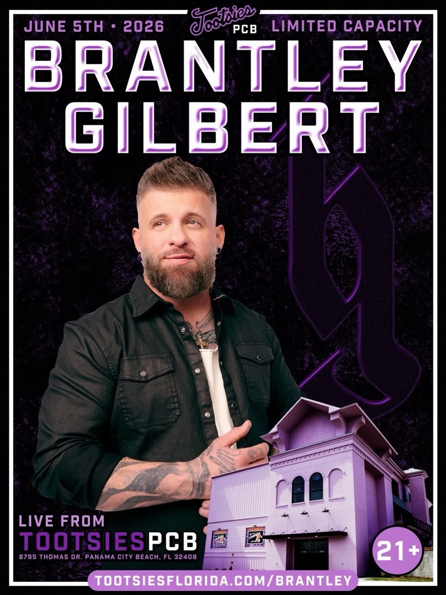 Brantley Gilbert live at Tootsie&rsquo;s PCB 🔥 @tootsiespcb @brantleygilbert 

As a welcome back to PCB + WPAP listeners, we&rsquo;re dropping the Dr. Shane Discount &mdash; use code SHANE25 at checkout for $25 off your ticket purchase.

TootsiesFlo