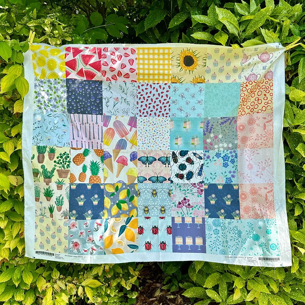 Image of a fill a yard printed on Spoonflower with Louise Bell Art's patterns