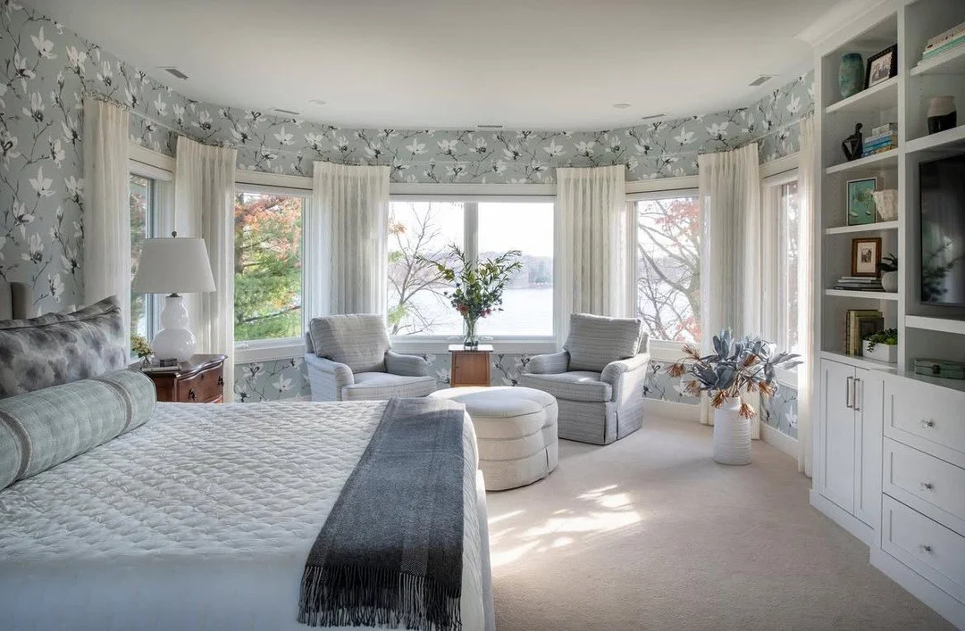 Gorgeous acrylic hardware and beautiful custom white sheer panels frame the view in this Bloomington home. We love working with InUnison Design and are always honored when they include us in their projects. Congrats on your ASID award for this incred