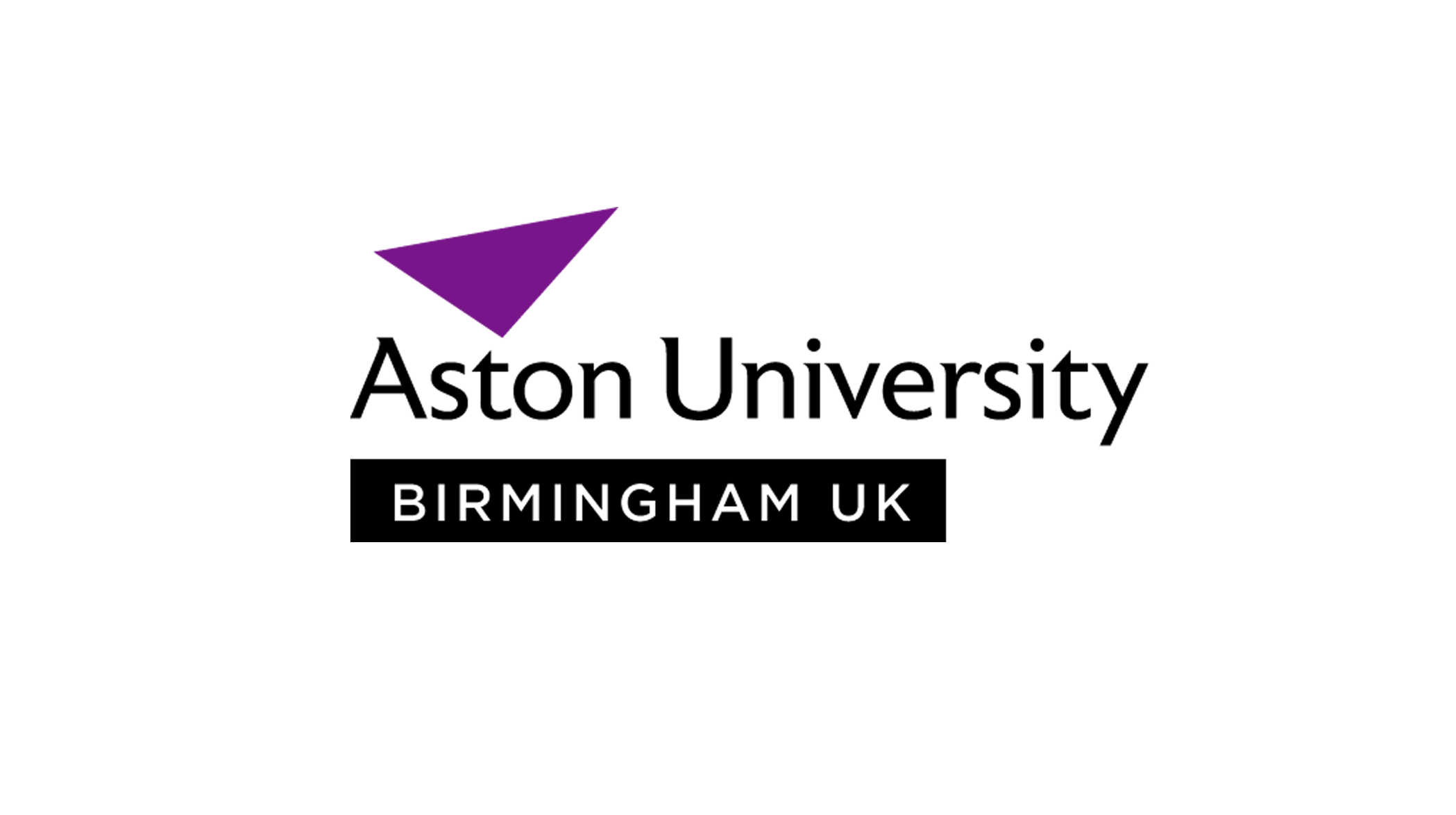 A logo of Aston University in Birmingham featuring an orange geometric shape and black text.