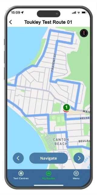 toukley driving test route map