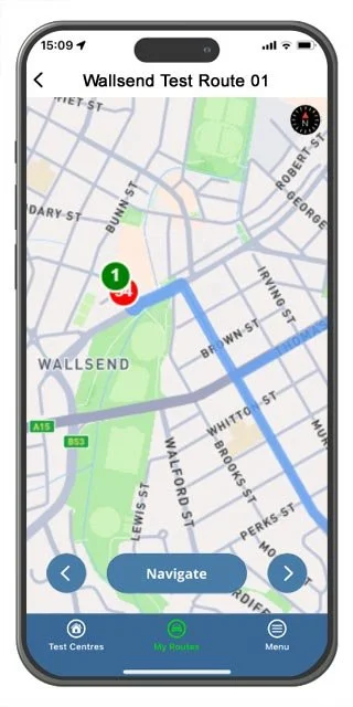 wallsend driving test route map