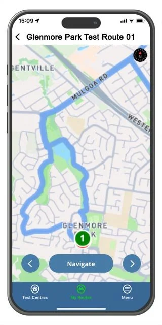 glenmore park driving test route map
