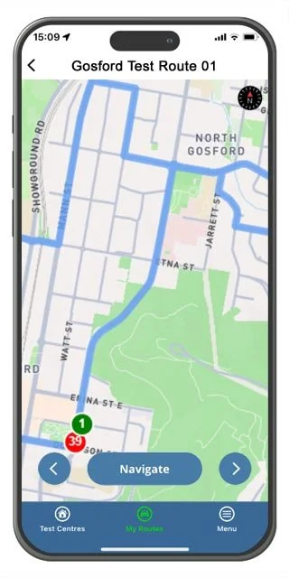 gosford driving test route map