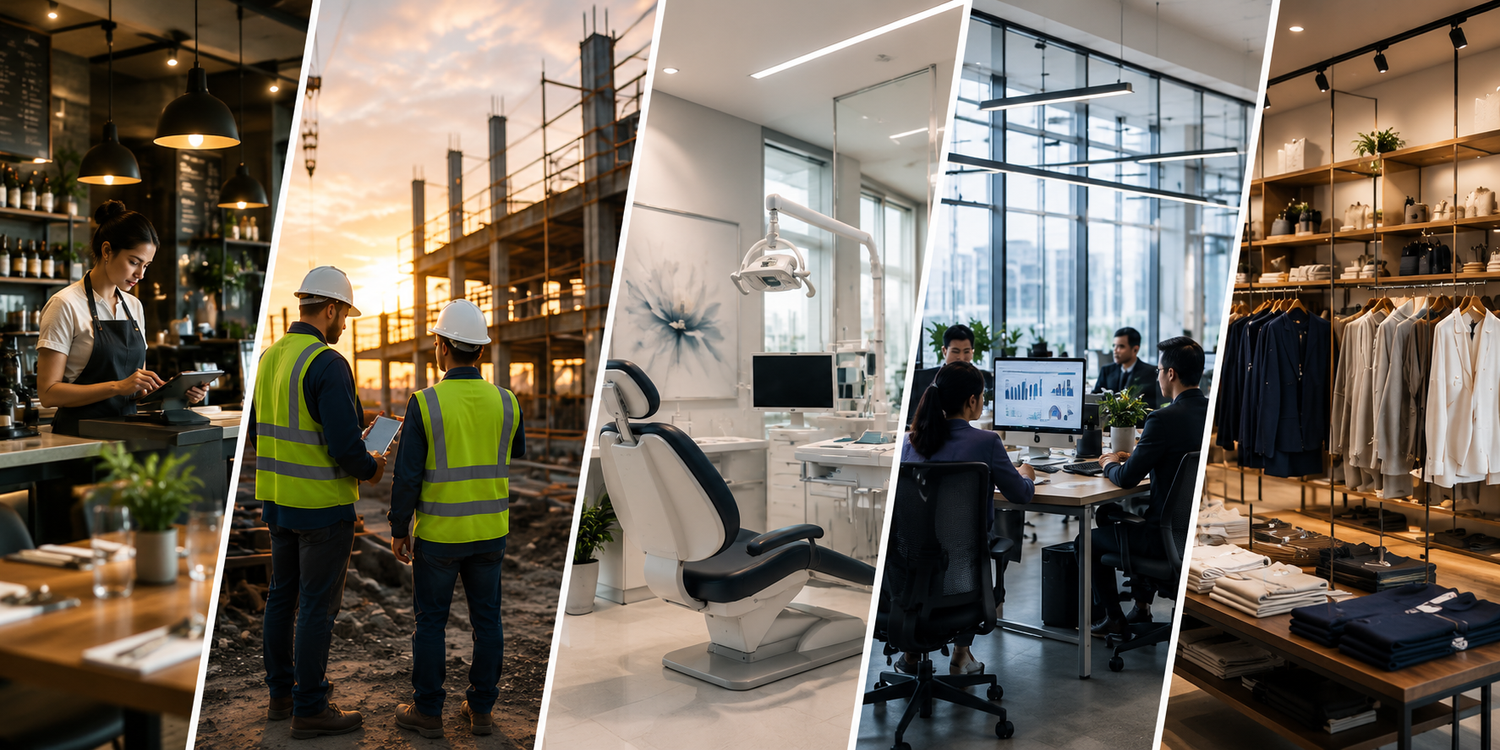 Industries supported by Mikel Consulting including hospitality, construction, healthcare, professional services, and retail