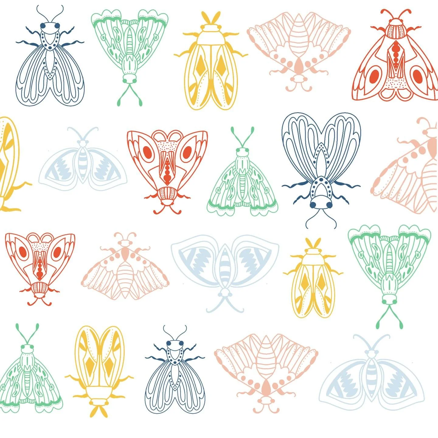Winged Kaleidoscope Collection
Part #1

✨ This collection is all about those vibrant, colorful moths and the playful patterns they inspired. Think bold colors, fun florals, and starry vibes&mdash;all mixed together like a kaleidoscope of nature&rsquo