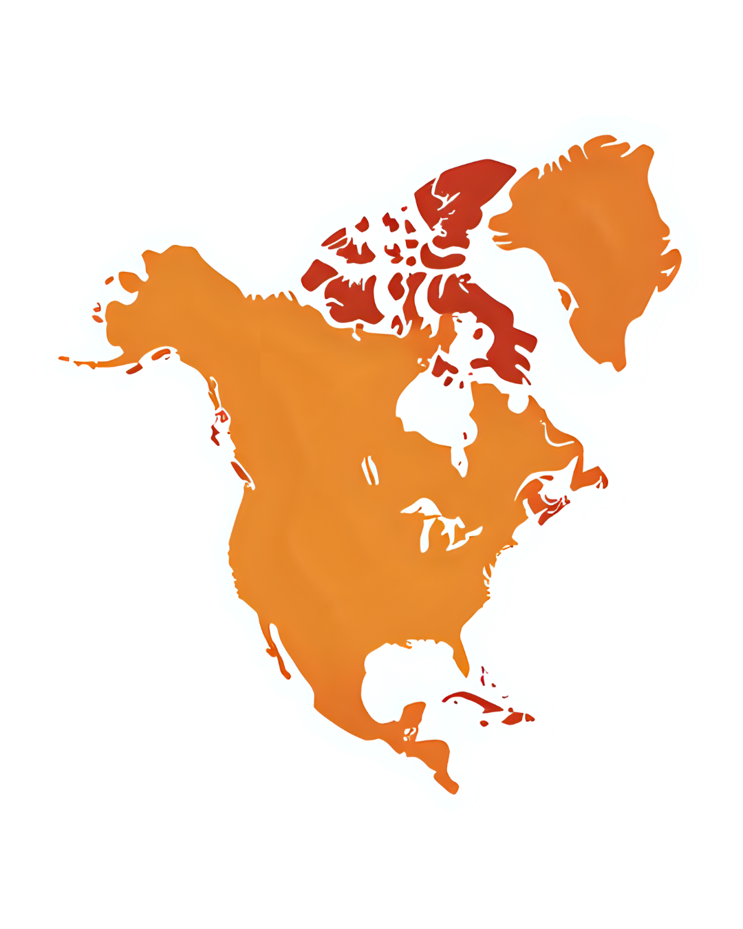 Orange world map with continents outlined in white and a subtle gradient.