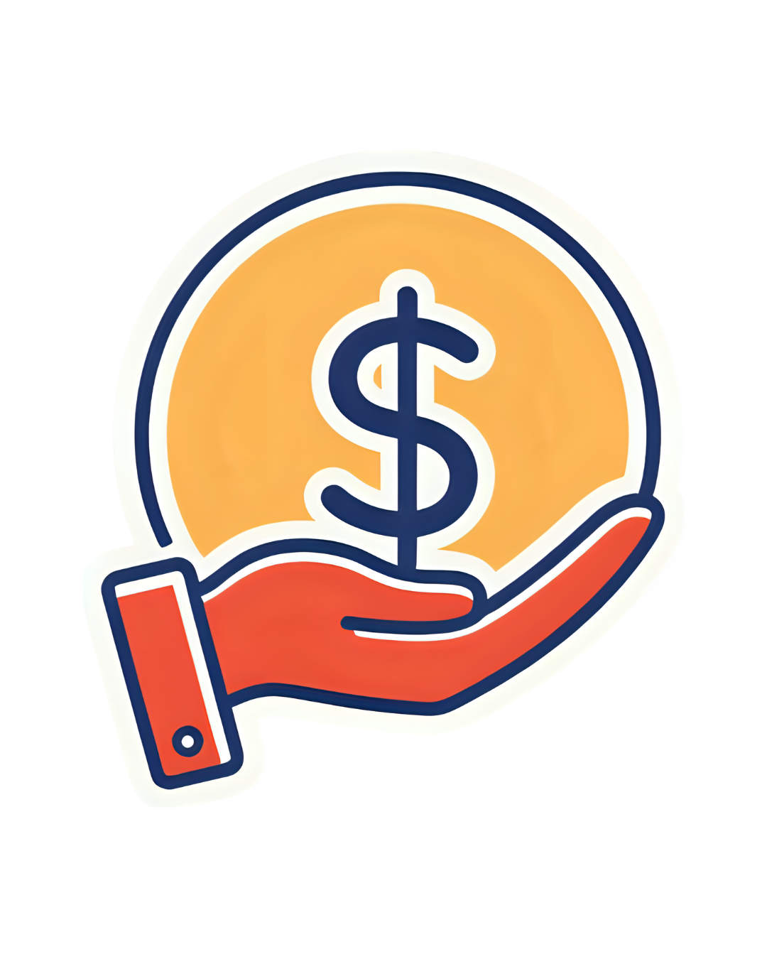 A hand holding a coin with a dollar sign, symbolizing money or financial support.