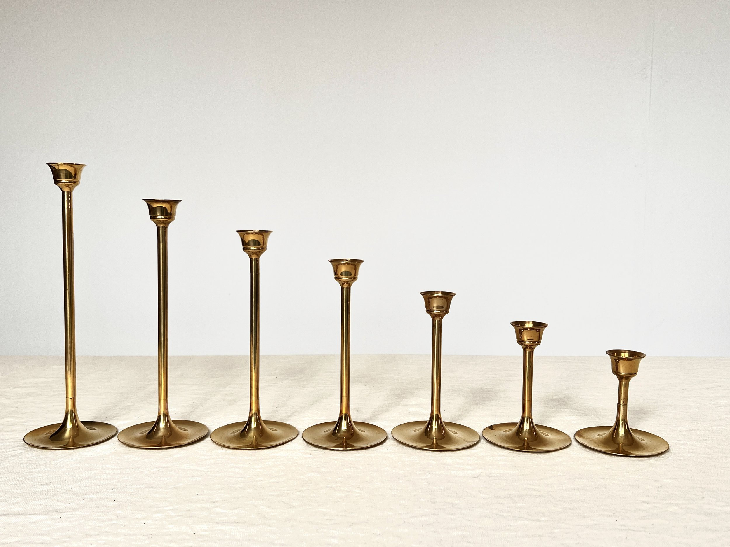 Set of 7, Mid Century Brass Candlestick Holders, polished (4 available)