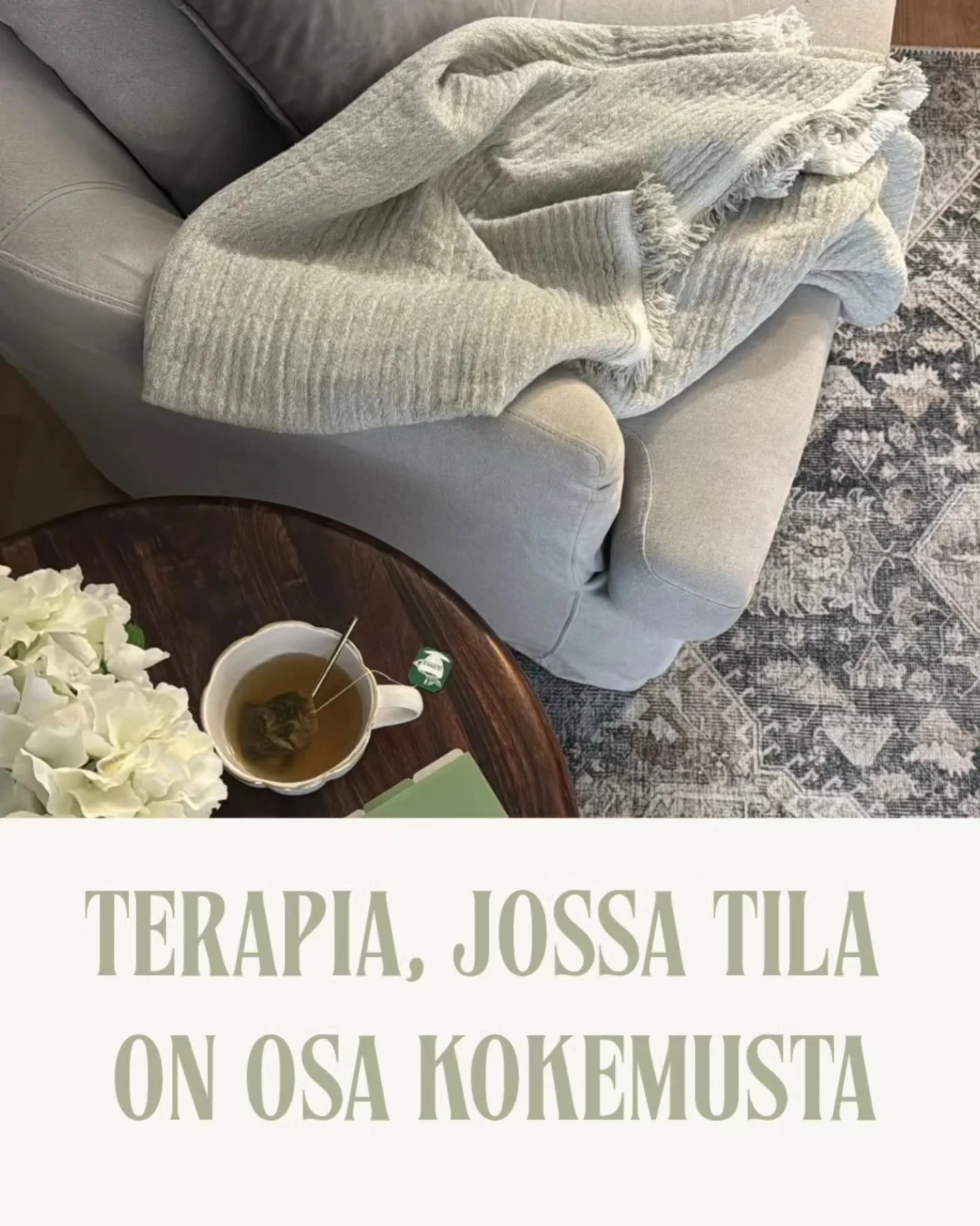 Terapiavastaanotot, jossa sisustus tukee mielen hyvinvointia 💚

Meid&auml;n terapiavastaanottomme syntyi ajatuksesta, ett&auml; mielen hyvinvointia ei voi irrottaa ymp&auml;rist&ouml;st&auml;, jossa ihminen on. Siksi olemme suunnitelleet tilamme nii