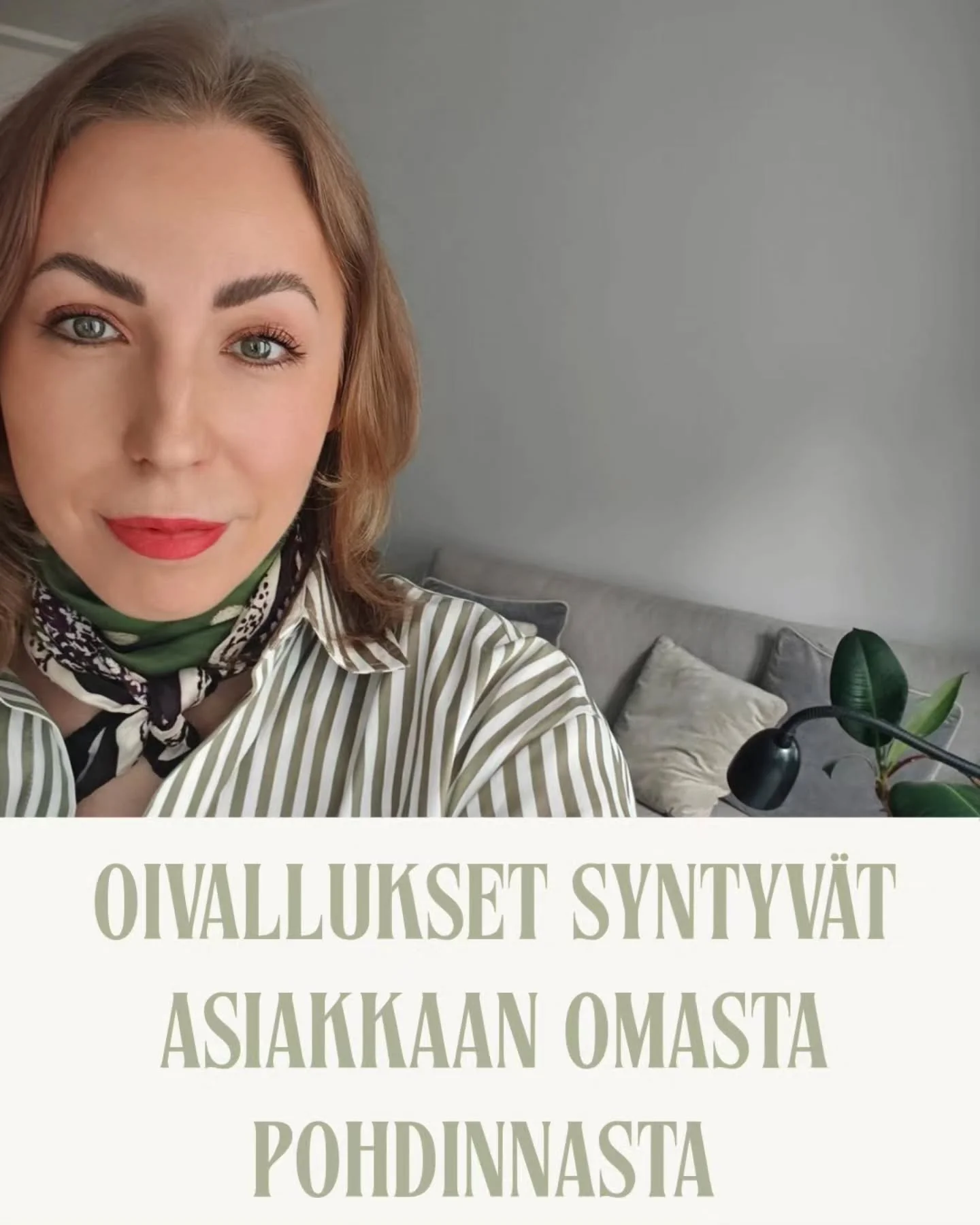 Taustani terapeuttina ja parisuhdekouluttajana n&auml;kyy tavassani ty&ouml;skennell&auml;. 💚

Usein oivallukset syntyv&auml;t asiakkaan omasta pohdinnasta. Toisinaan taas tarvitaan selke&auml;&auml; sanoittamista, mallien avaamista ja suoraa peilau