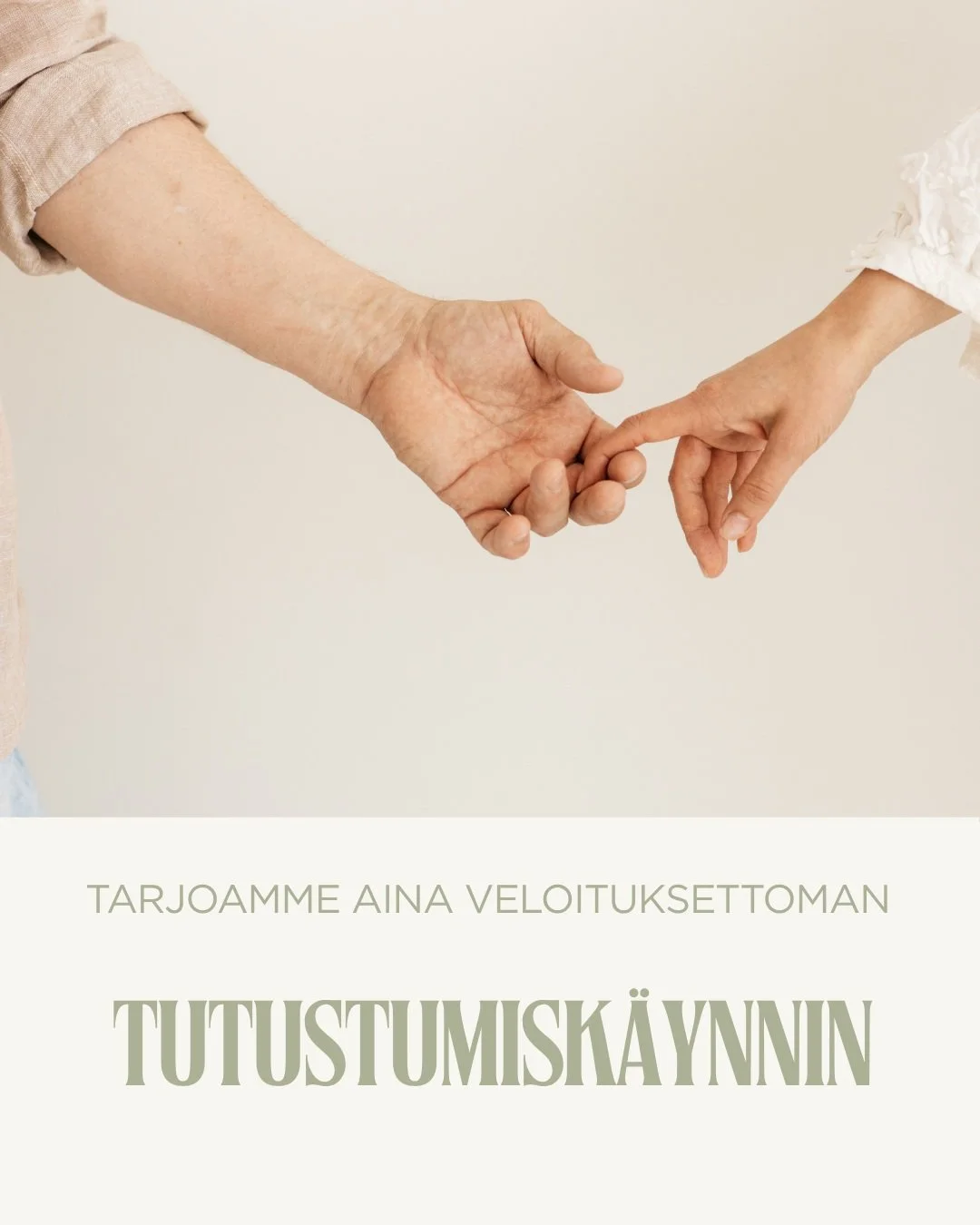 Meill&auml; Con t&eacute;lla on aina ilmainen tutustumistapaaminen terapiaan ❤️

Tutustumisk&auml;ynti on maksuton ensitapaaminen. Tutustumisk&auml;ynti ei sido sinua terapian aloitukseen. Tutustumisk&auml;ynti varataan vasta, kun terapian aloitus on