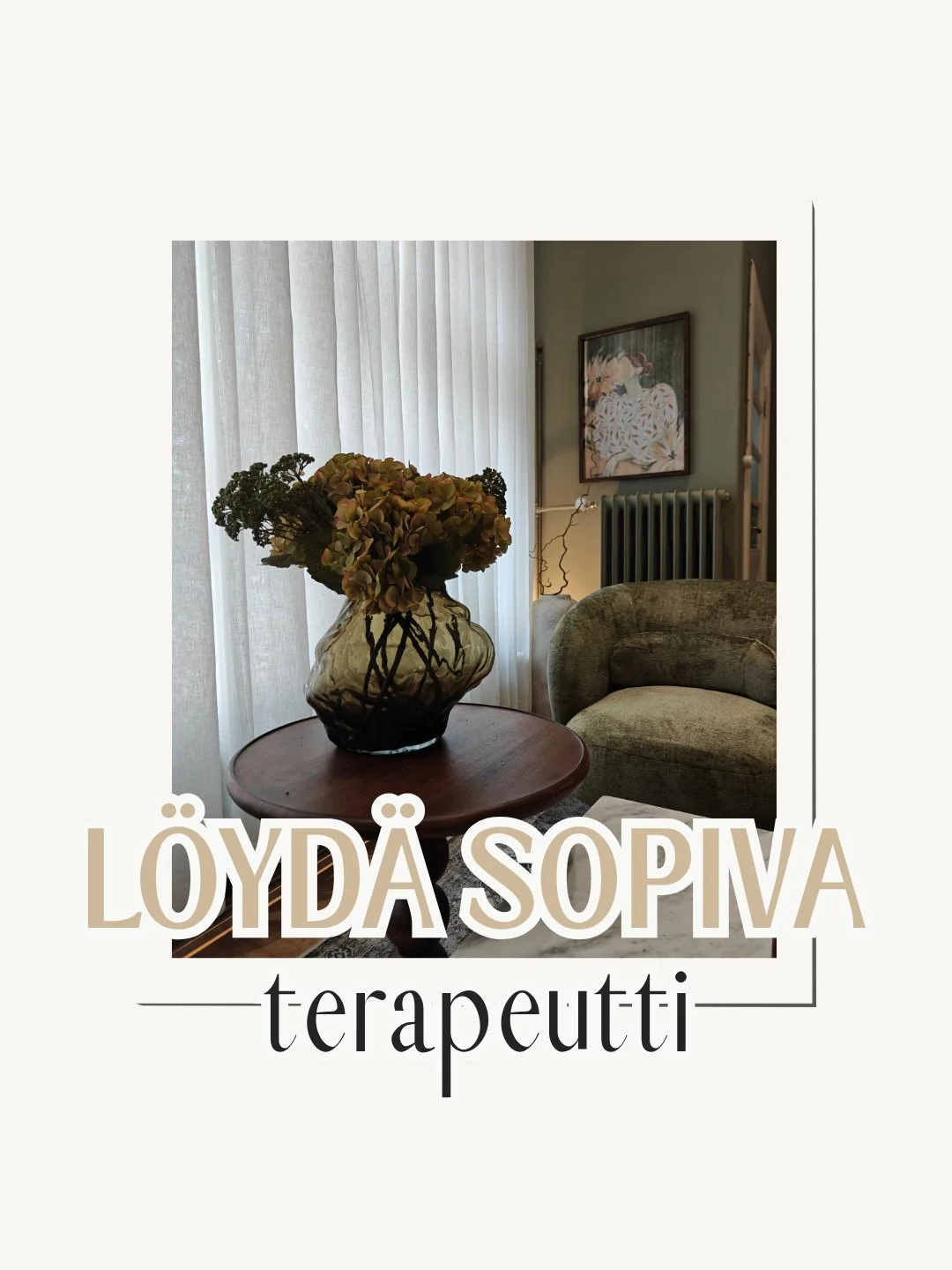Miten l&ouml;yt&auml;&auml; hyv&auml;/sopiva terapeutti?

Ensimm&auml;inen tapaaminen kertoo paljon 💭 

Jos mahdollista, ensimm&auml;inen tapaaminen tai tutustumisk&auml;ynti voi olla hyv&auml; tapa selvitt&auml;&auml;, tuntuuko terapeutti sinulle s