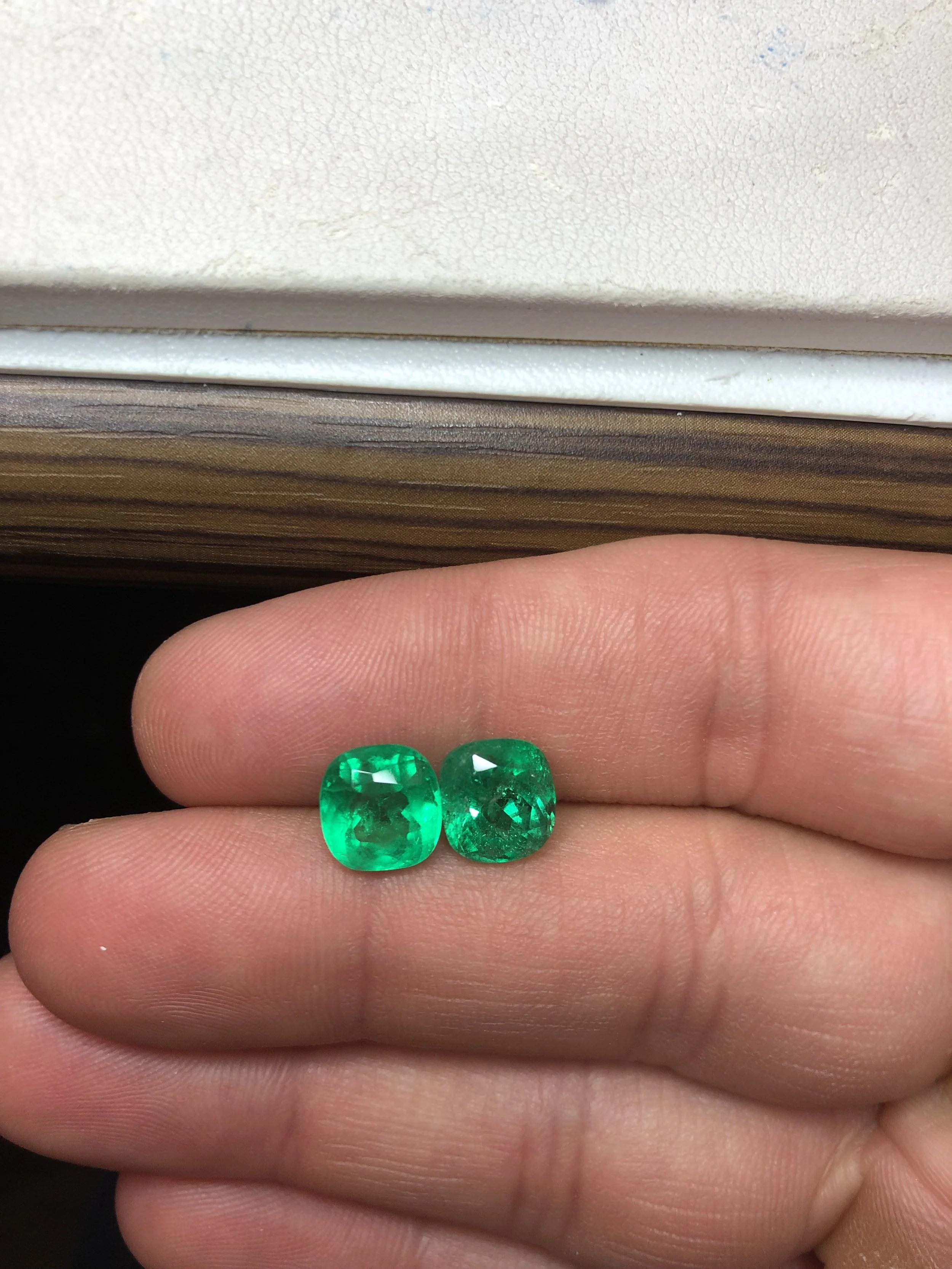 Natural Colombian Emerald Cushion Pair
