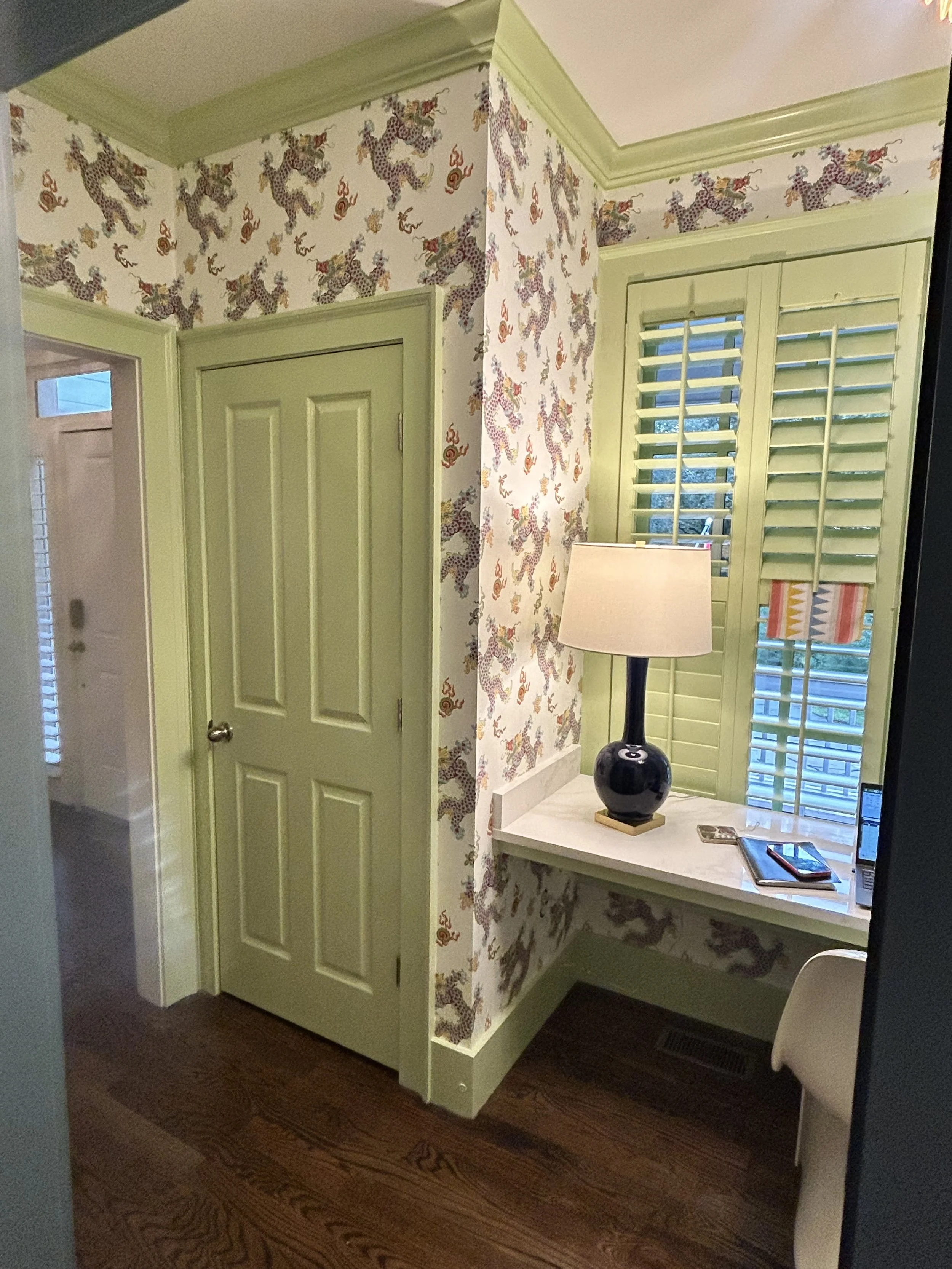 Best wallpaper installation in Lake Oconee and Athens, GA.  Thibaut Wallpaper in Office. 
