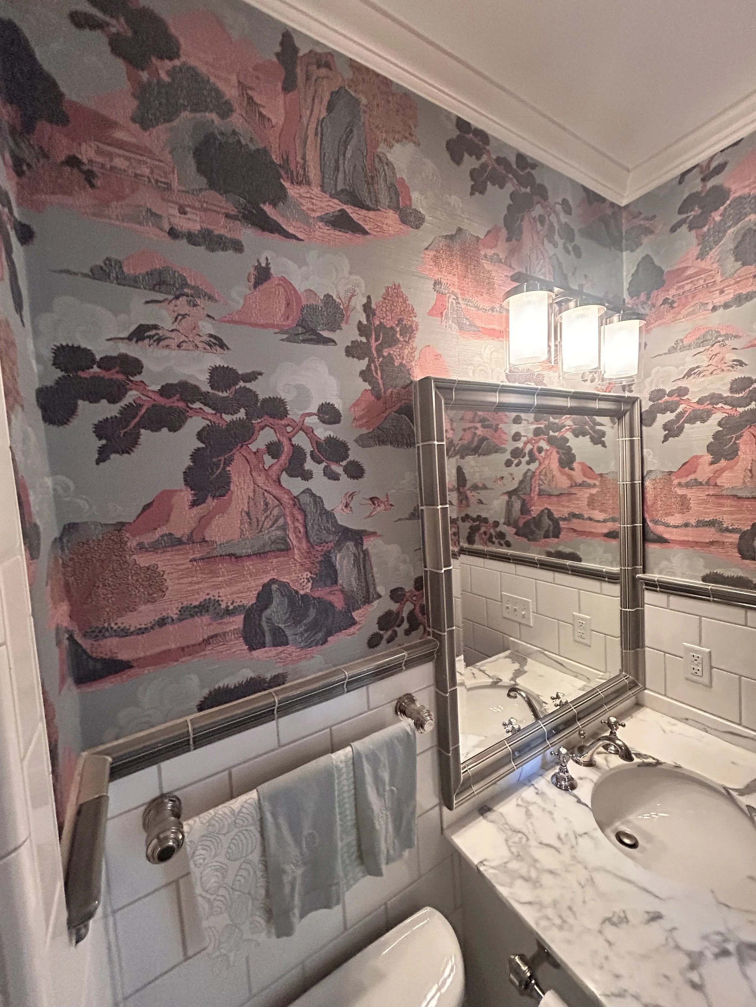 Printed Grasscloth wallpaper installation in Athens Georgia 