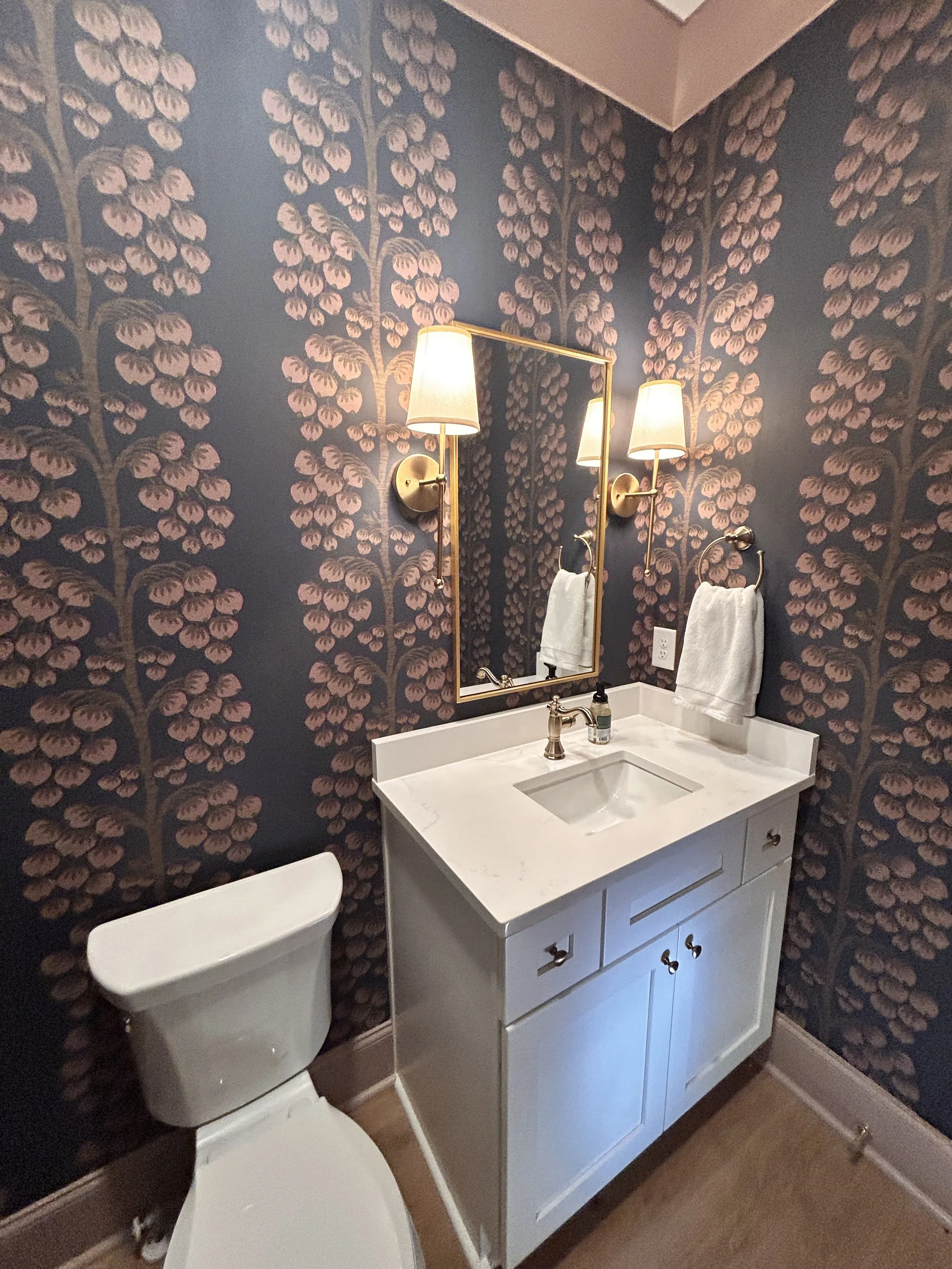 Powder bathroom wallpaper installer in Watkinsville Georgia