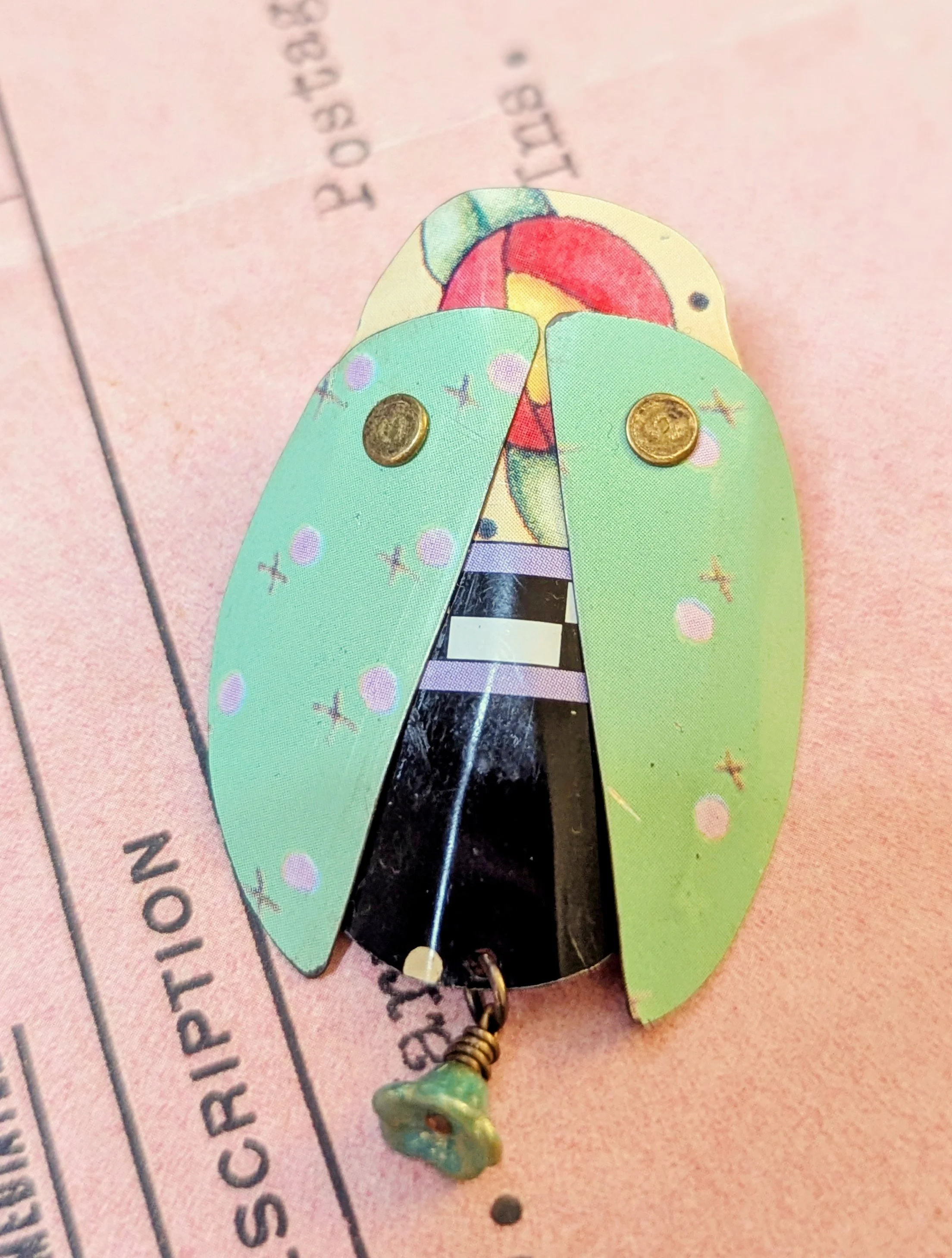 Vintage Tin Brooch - Minty