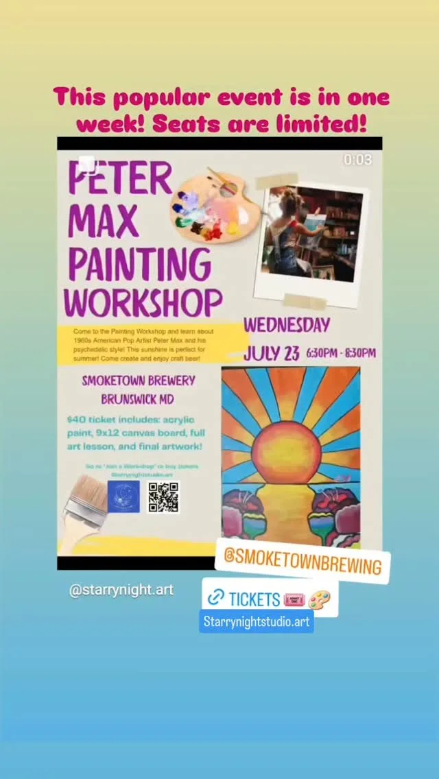 I'm so excited to have this bright and fun painting party next week! Tickets are on my site, $40 for all painting supplies, canvas, and 2 hours of art instruction and creation time.
.
@smoketownbrewing has dozens of unique craft beers, GF flavored Se
