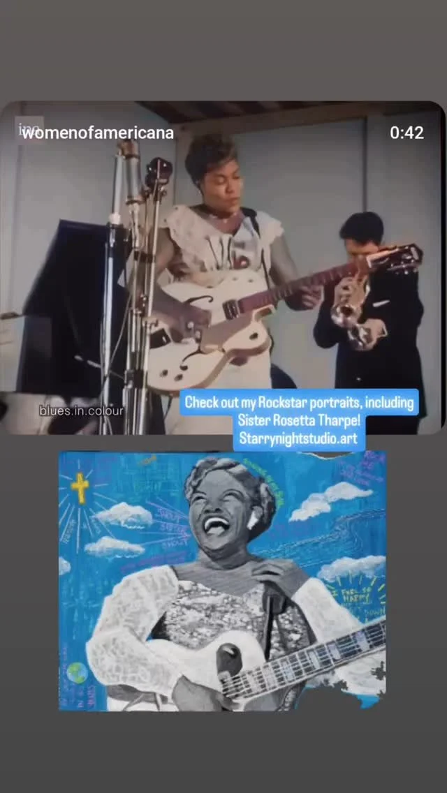 I have prints, stickers, and buttons of various Rockstars! Check out my offerings on my website!
.
I've been playing guitar again recently, Rosetta is always so happy and inspiring! Guitar is my happy place, too 🎶
.
#artforsale #brunswickmdartist