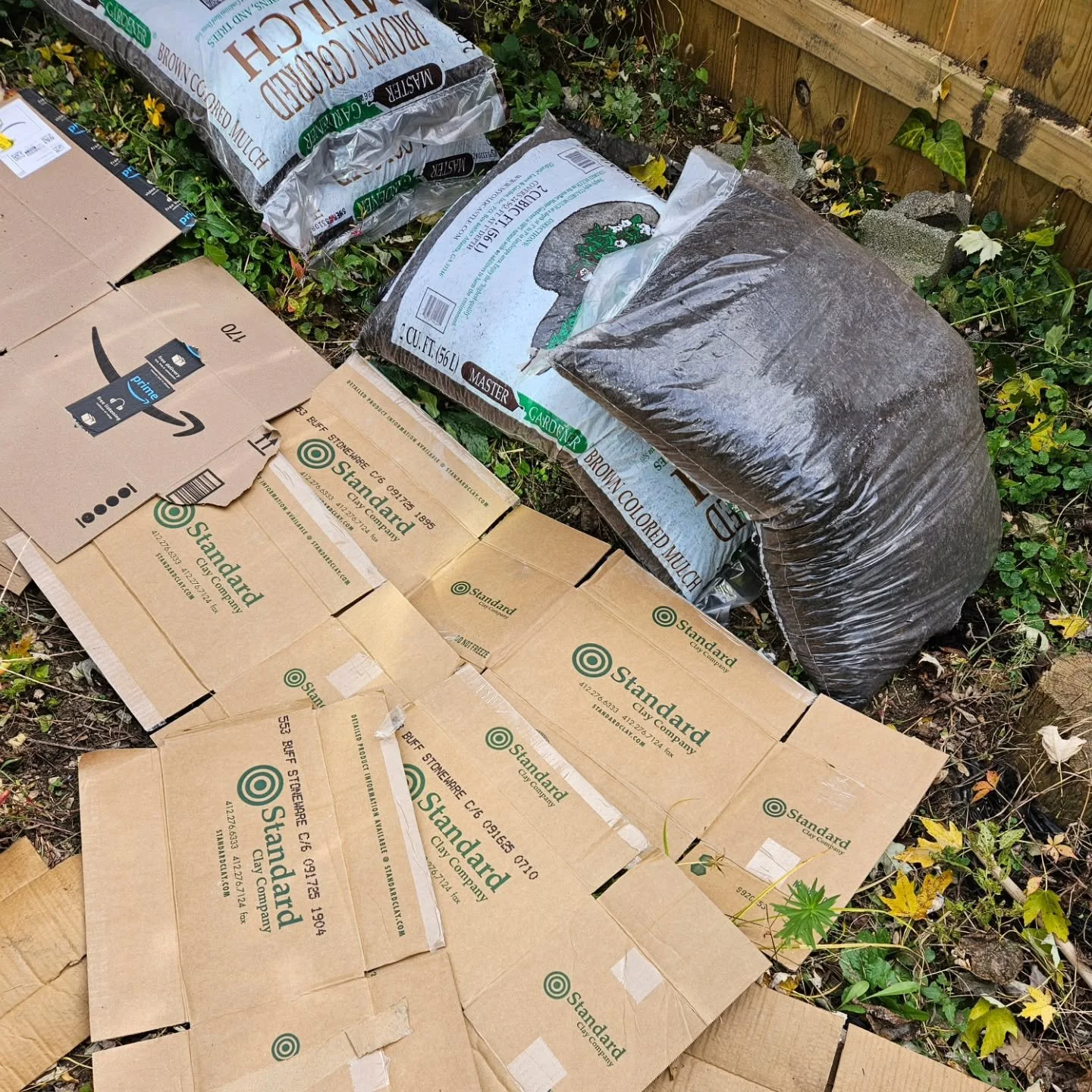Fall yard prep, including reusing all the good cardboard boxes from my classroom so they never they reach a landfill. 
.
Say NO to plastic landscaping cloth and microplastics in your garden.  Many years ago, I found old plastic bits from a planter in