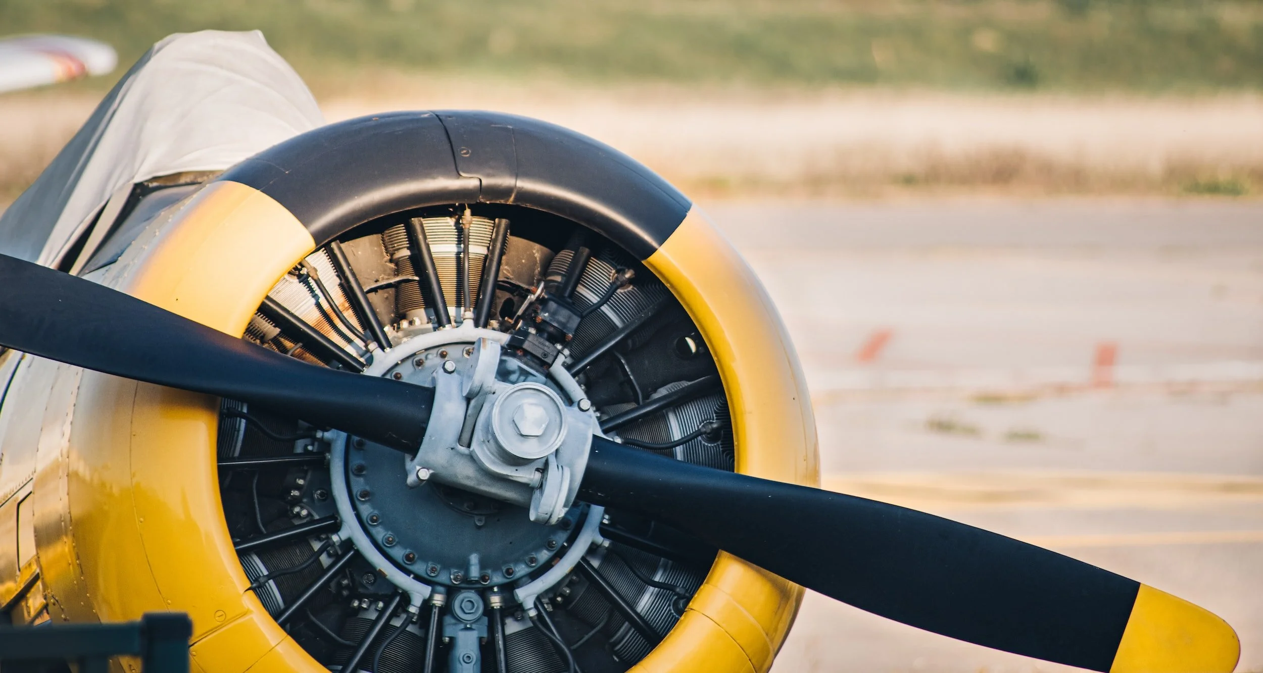 Close-up of an aircraft propeller and radial engine
