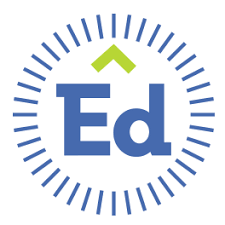Blue "Ed" logo with a circular dotted border and a small green arrow above the "E".