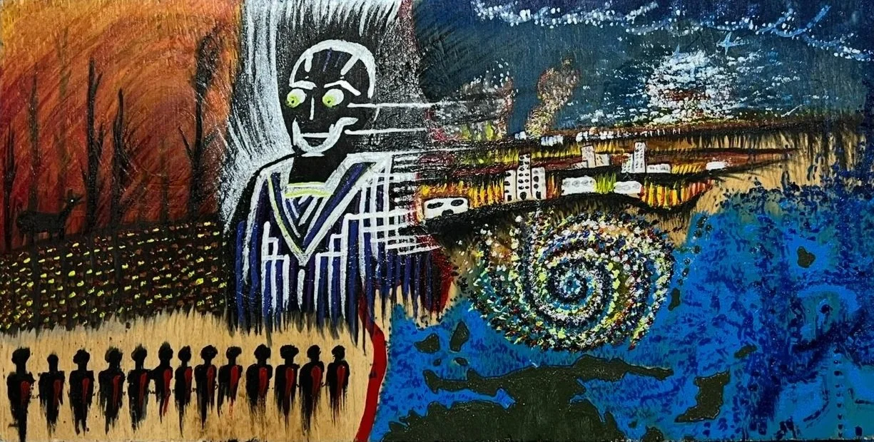 "These are the days of Elijah”  25 is a social commentary piece which addresses surface level, and layers of current and past events. And how they all are connected, perpetuating the negative or positive of the wellbeing of mankind. Bringing awarenes
